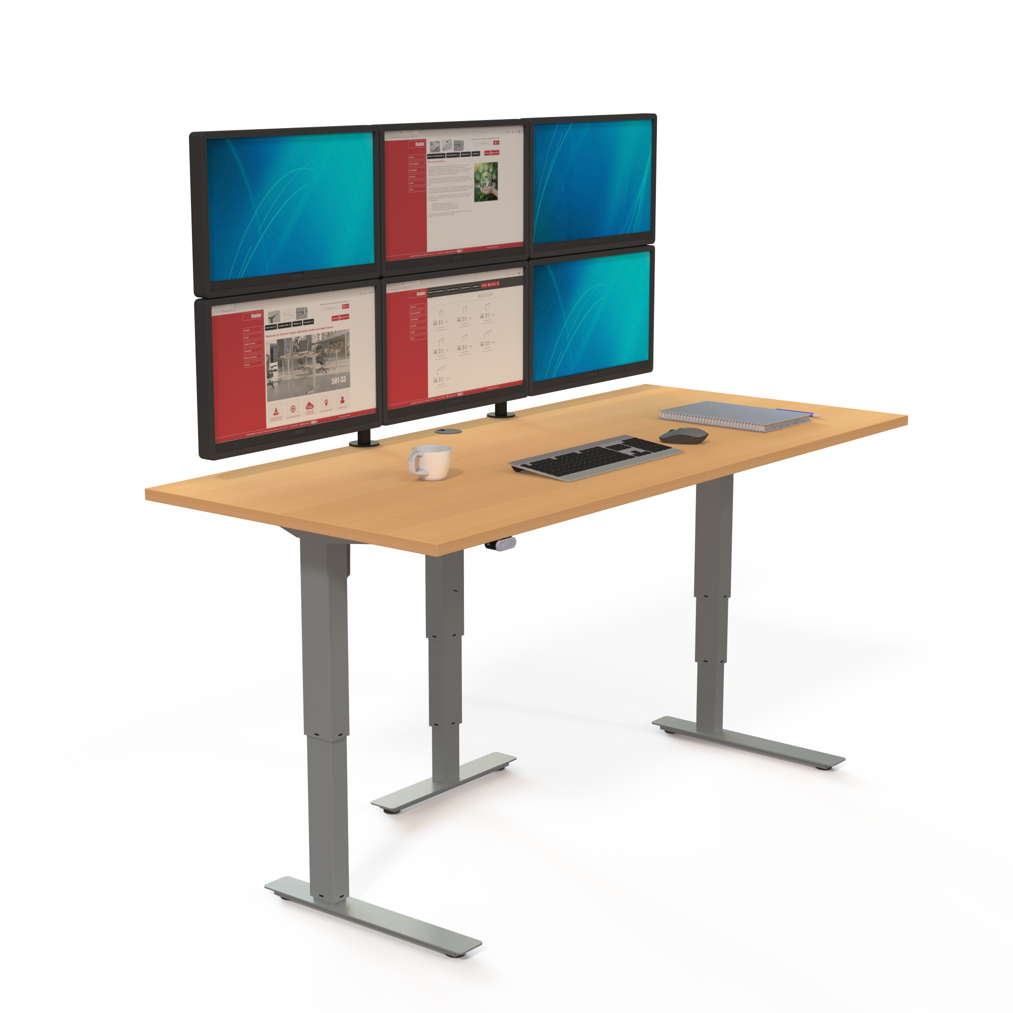 Electric Adjustable Desk | 180x80 cm | Beech with silver frame