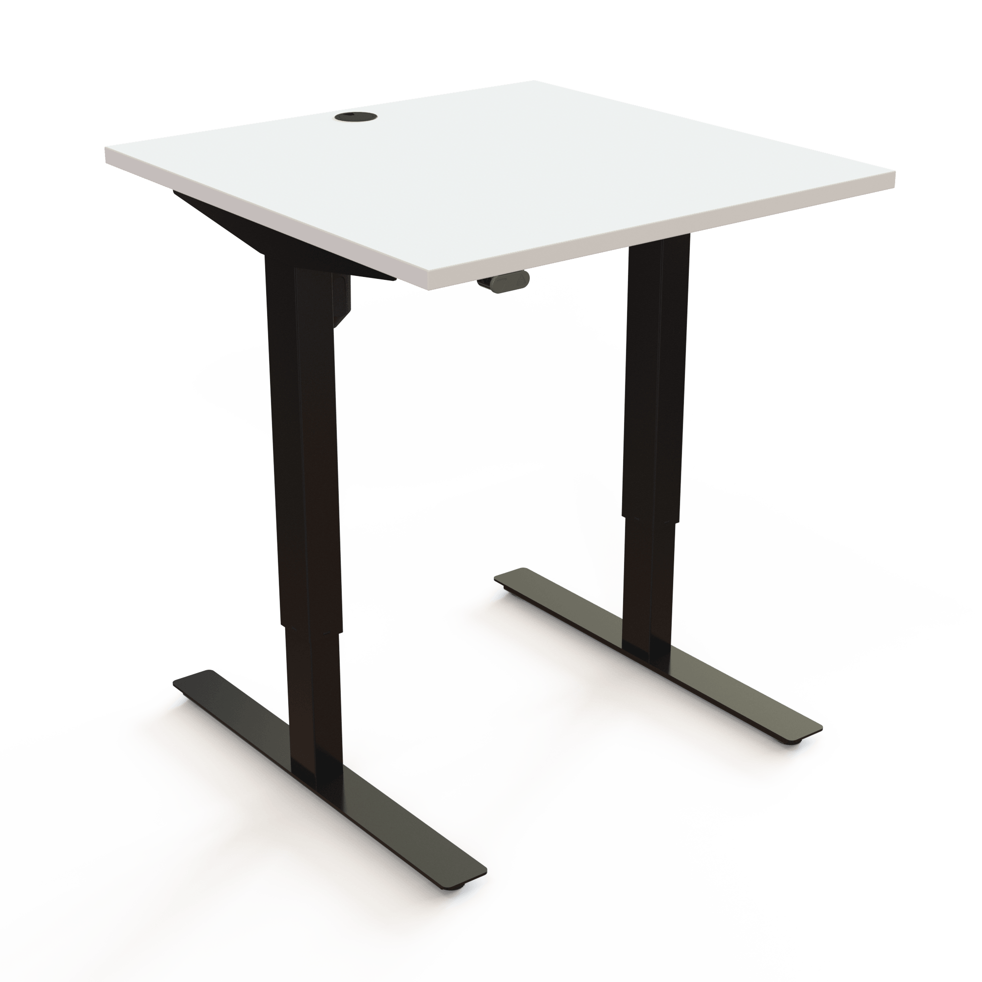 Adjustable Desk, White desktop and Black base. Size: 80x80cm. Height adjustable 68-118cm. Lift capacity: 150kg.
