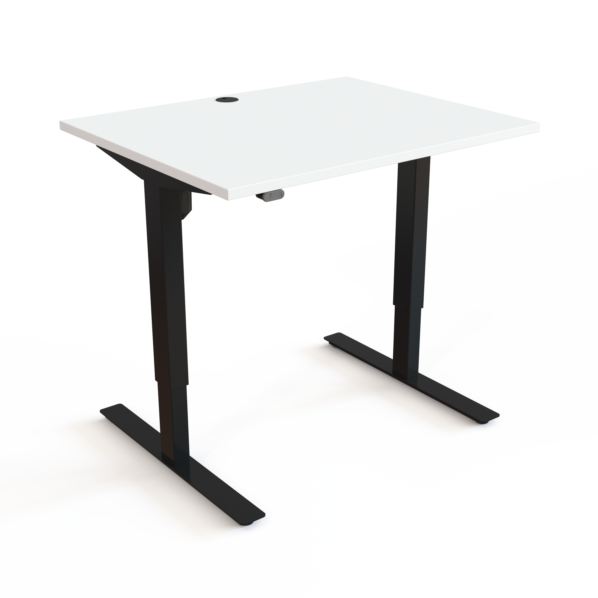 Adjustable Desk, White desktop and Black base. Size: 100x80cm. Height adjustable 68-118cm. Lift capacity: 150kg.