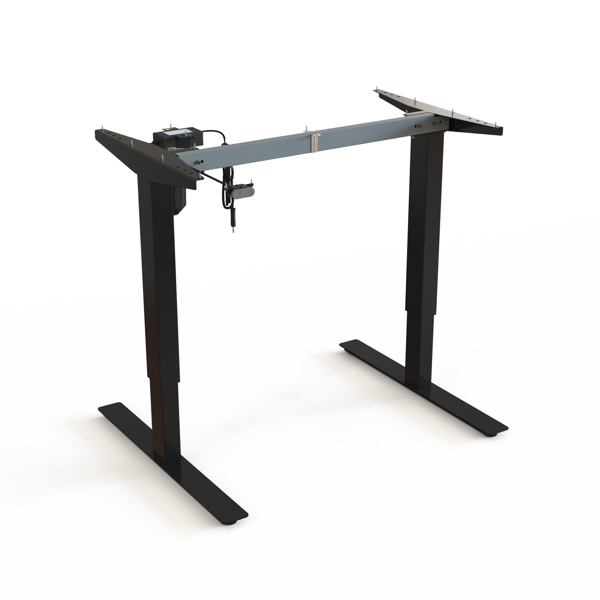 Sit-stand desk base, steel, colour Black. Frame width: 92cm. Height adjustable range: 68-118cm. Motor lifts 150kg.