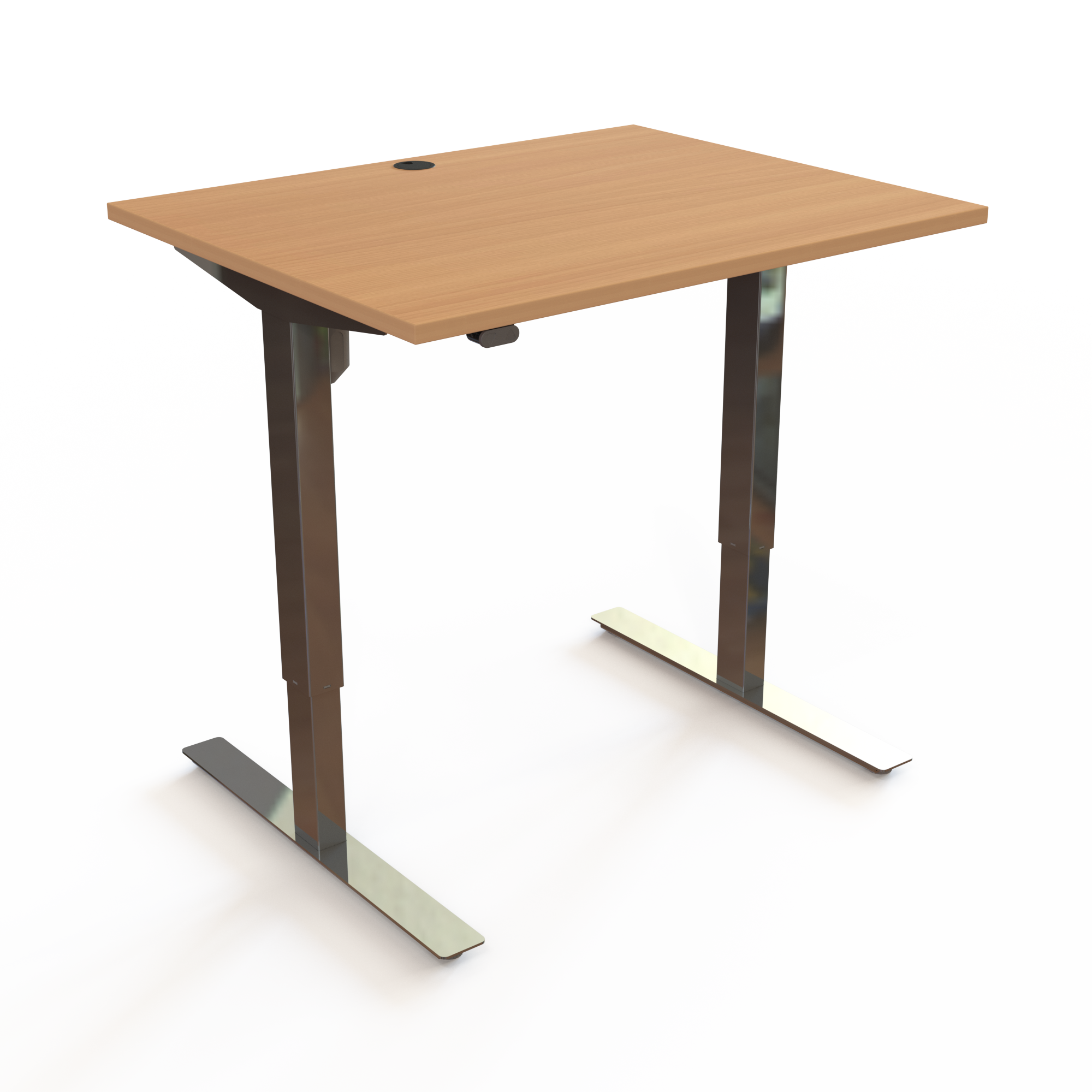 Adjustable Desk, Beech desktop and Chrome base. Size: 100x80cm. Height adjustable 68-118cm. Lift capacity: 150kg.