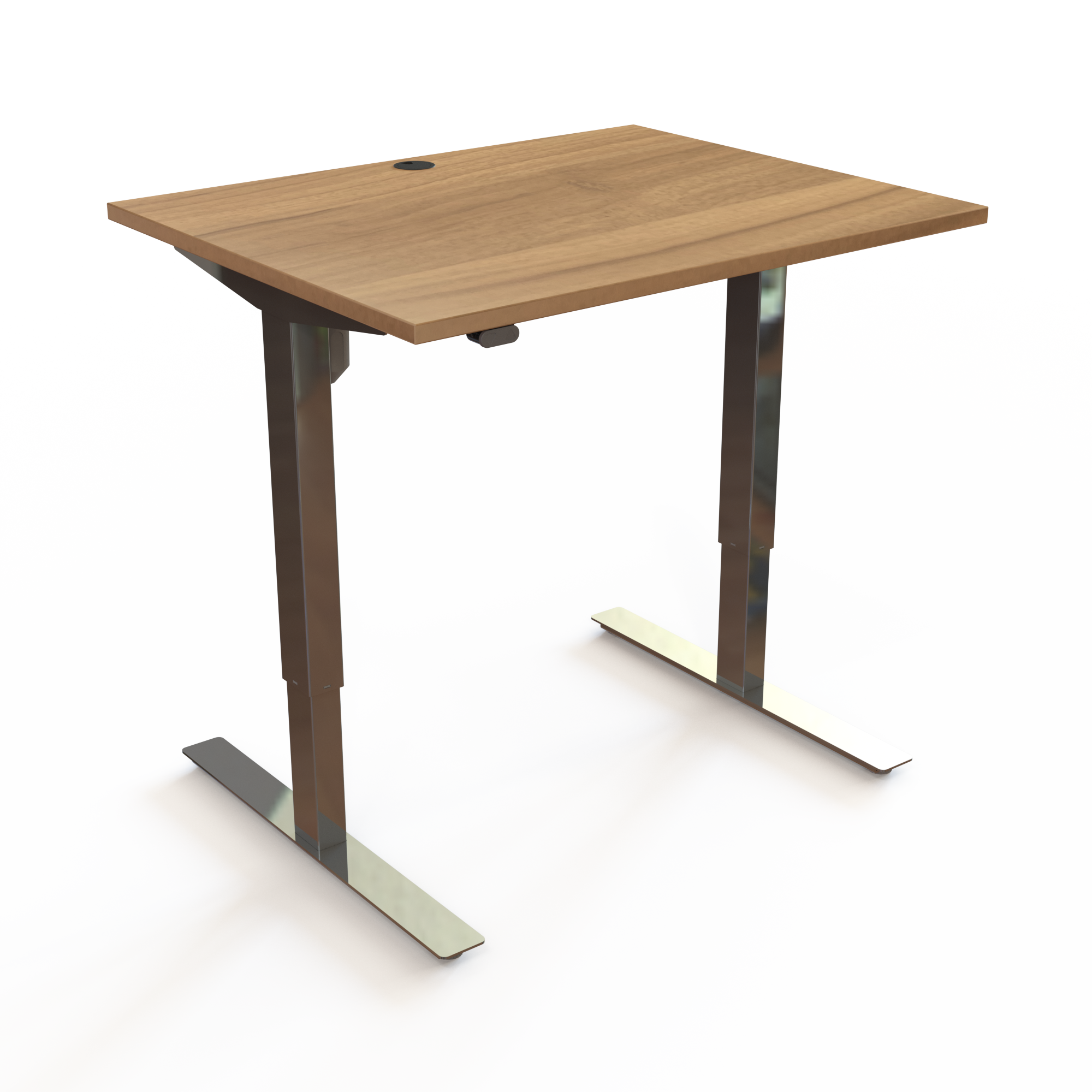 Adjustable Desk, Walnut desktop and Chrome base. Size: 100x80cm. Height adjustable 68-118cm. Lift capacity: 150kg.