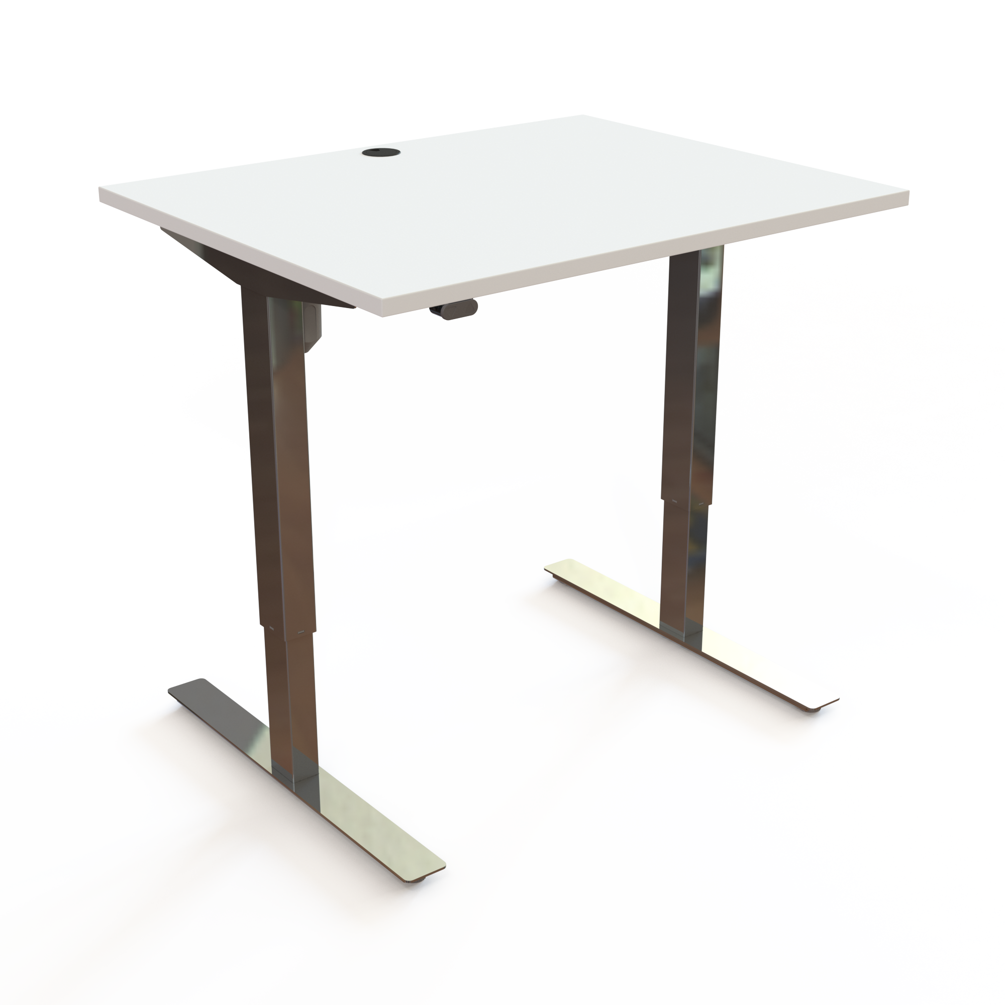 Adjustable Desk, White desktop and Chrome base. Size: 100x80cm. Height adjustable 68-118cm. Lift capacity: 150kg.