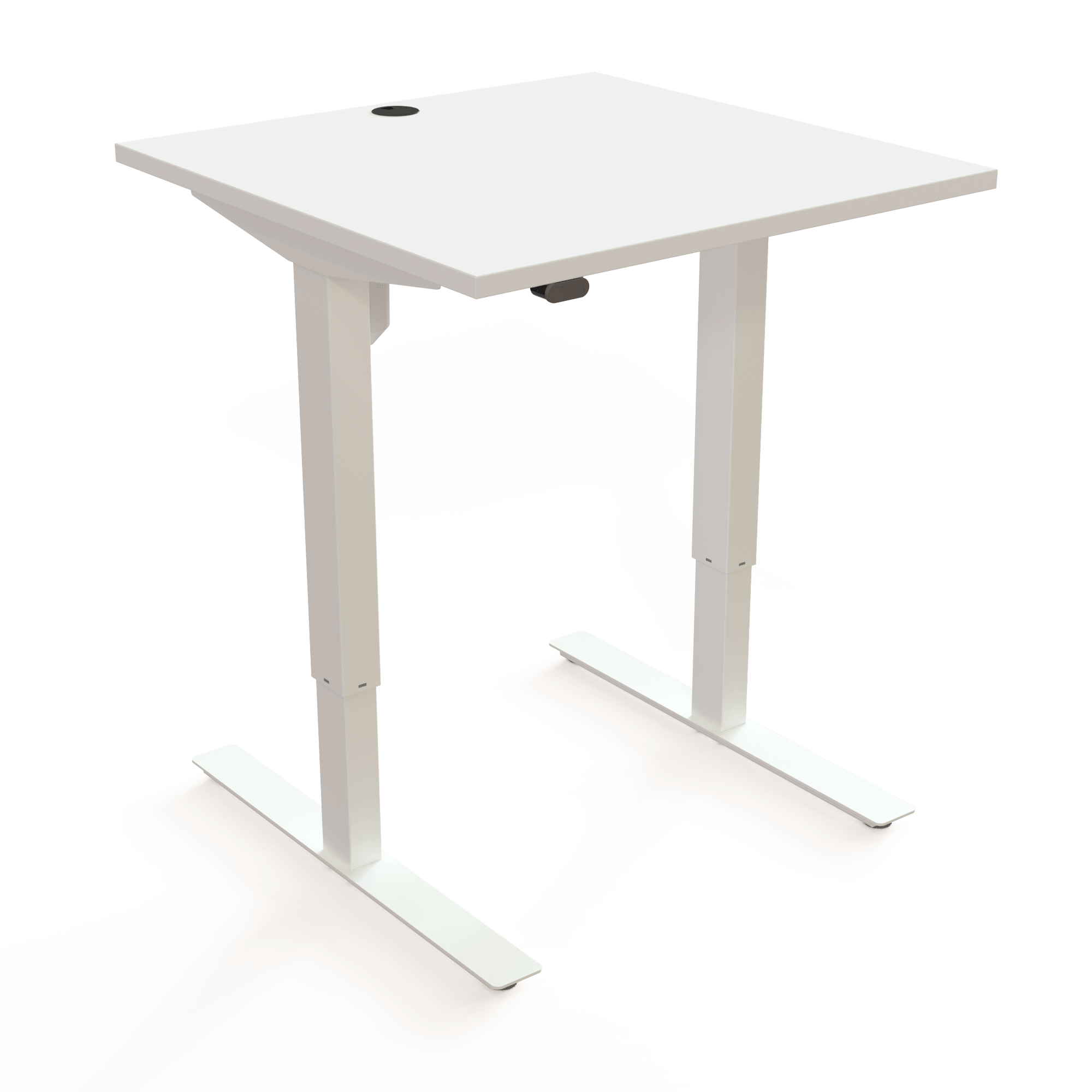 Adjustable Desk, all White (desktop and base). Size: 80x80cm. Height adjustable 68-118cm. Lift capacity: 150kg.