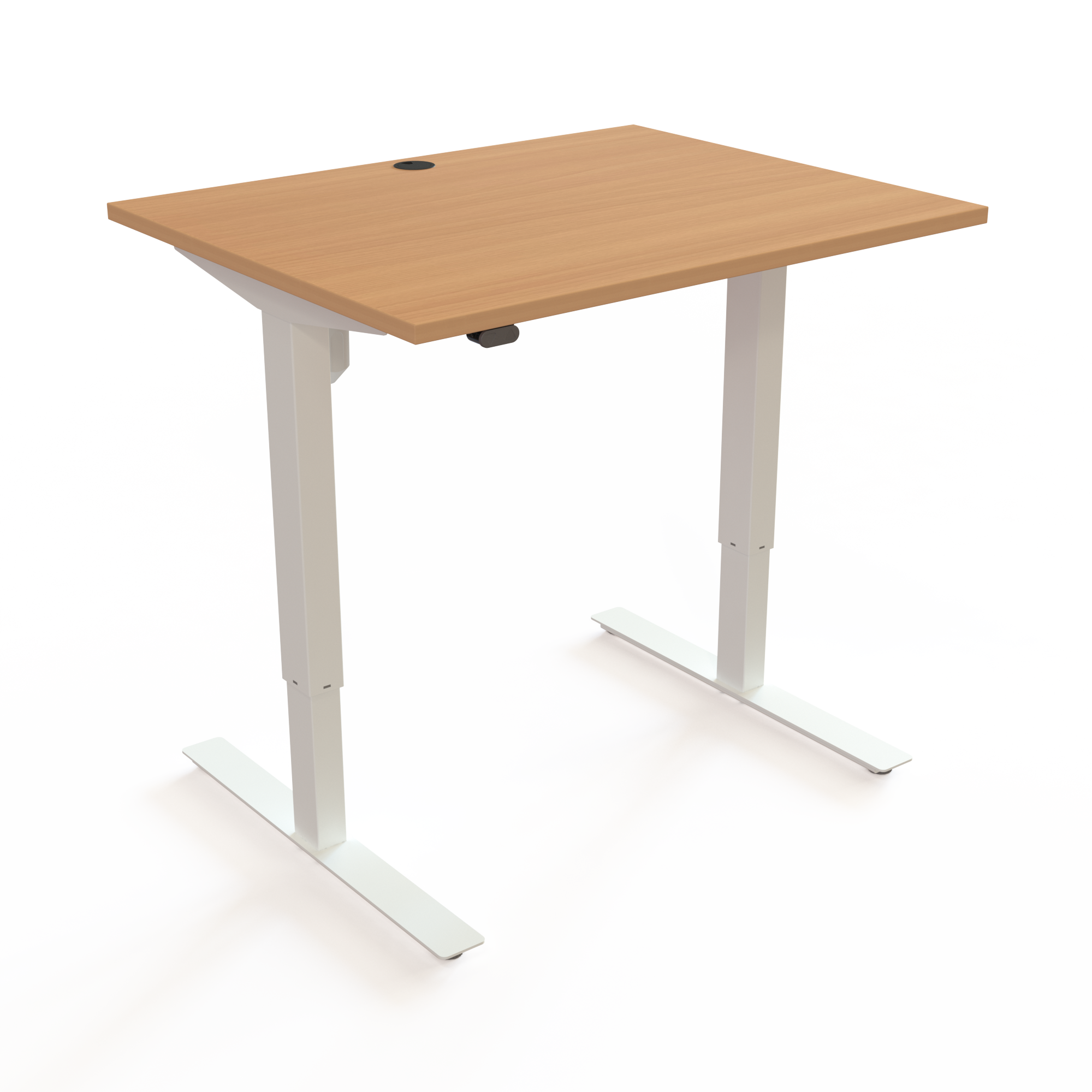 Adjustable Desk, Beech desktop and White base. Size: 100x80cm. Height adjustable 68-118cm. Lift capacity: 150kg.