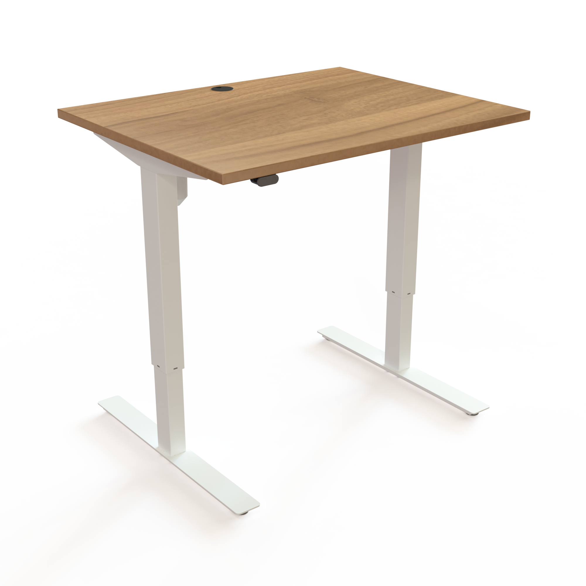 Adjustable Desk, Walnut desktop and White base. Size: 100x80cm. Height adjustable 68-118cm. Lift capacity: 150kg.
