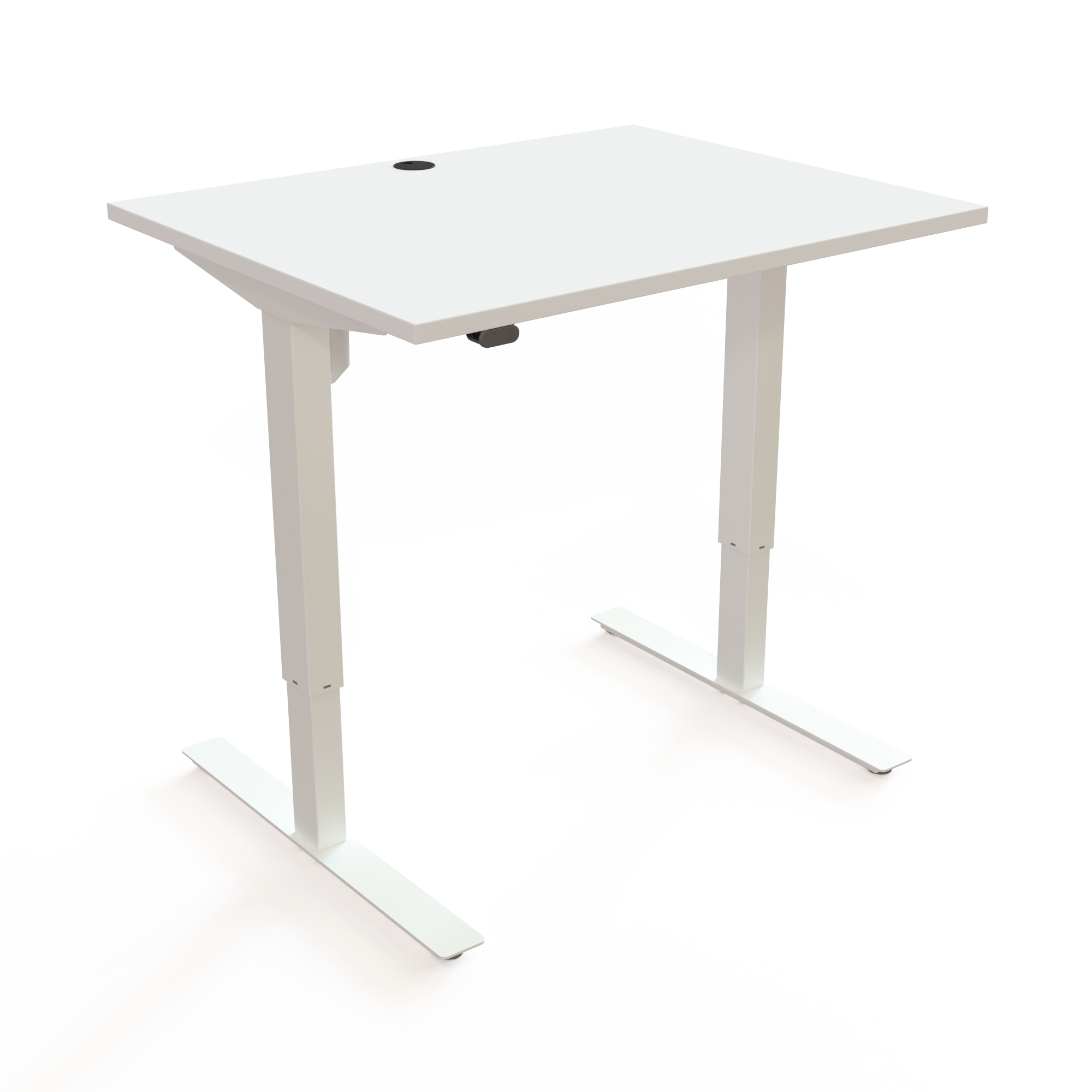Adjustable Desk, all White (desktop and base). Size: 100x80cm. Height adjustable 68-118cm. Lift capacity: 150kg.