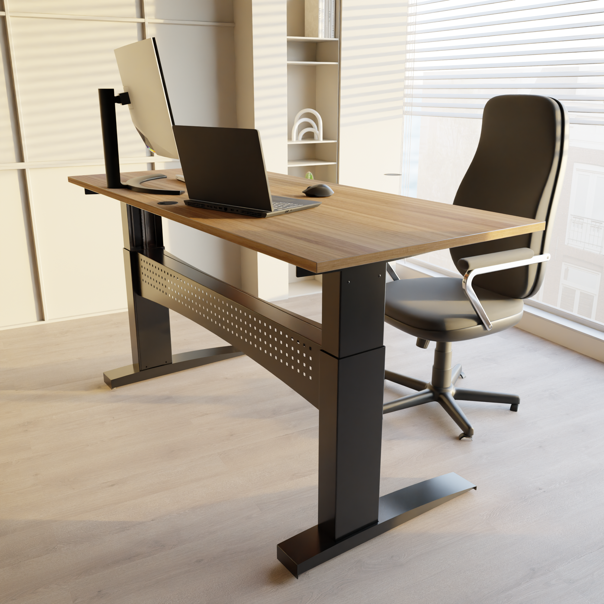 Electric Adjustable Desk | 160x80 cm | Walnut with black frame