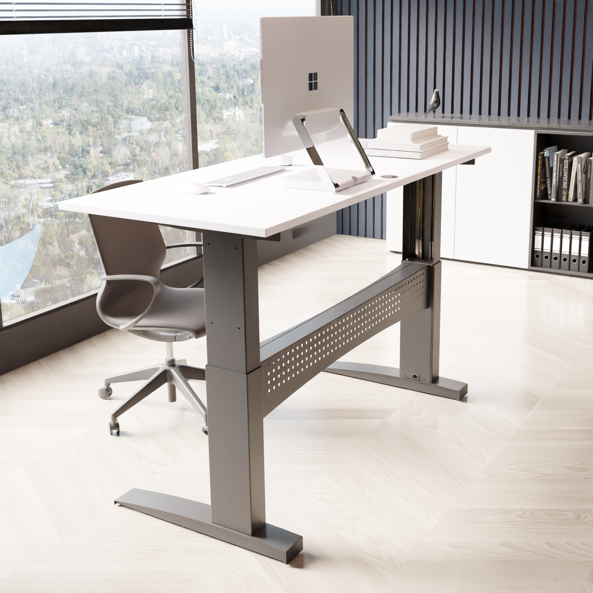 Electric Adjustable Desk | 120x80 cm | White with black frame
