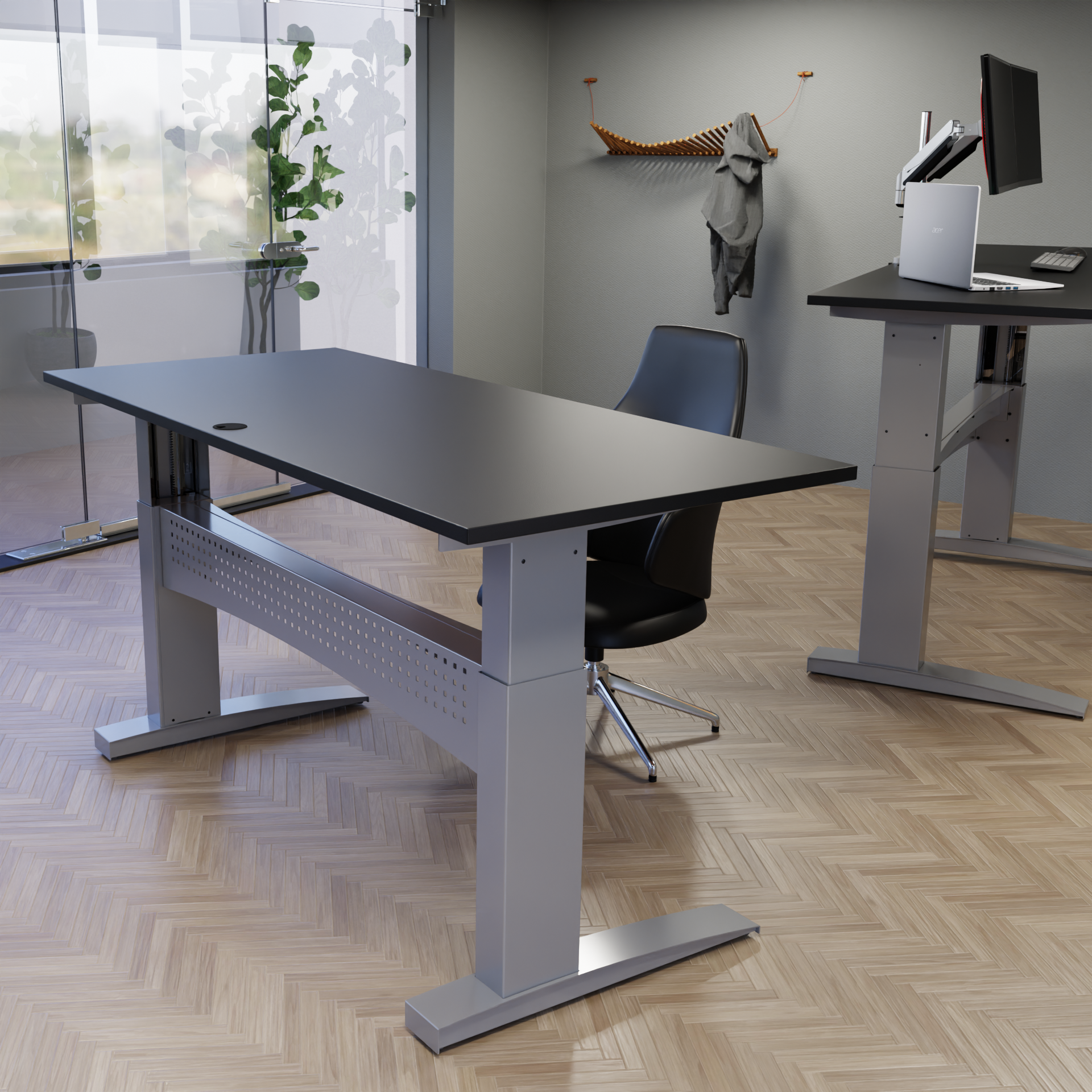 Electric Adjustable Desk | 160x80 cm | Black  with silver frame