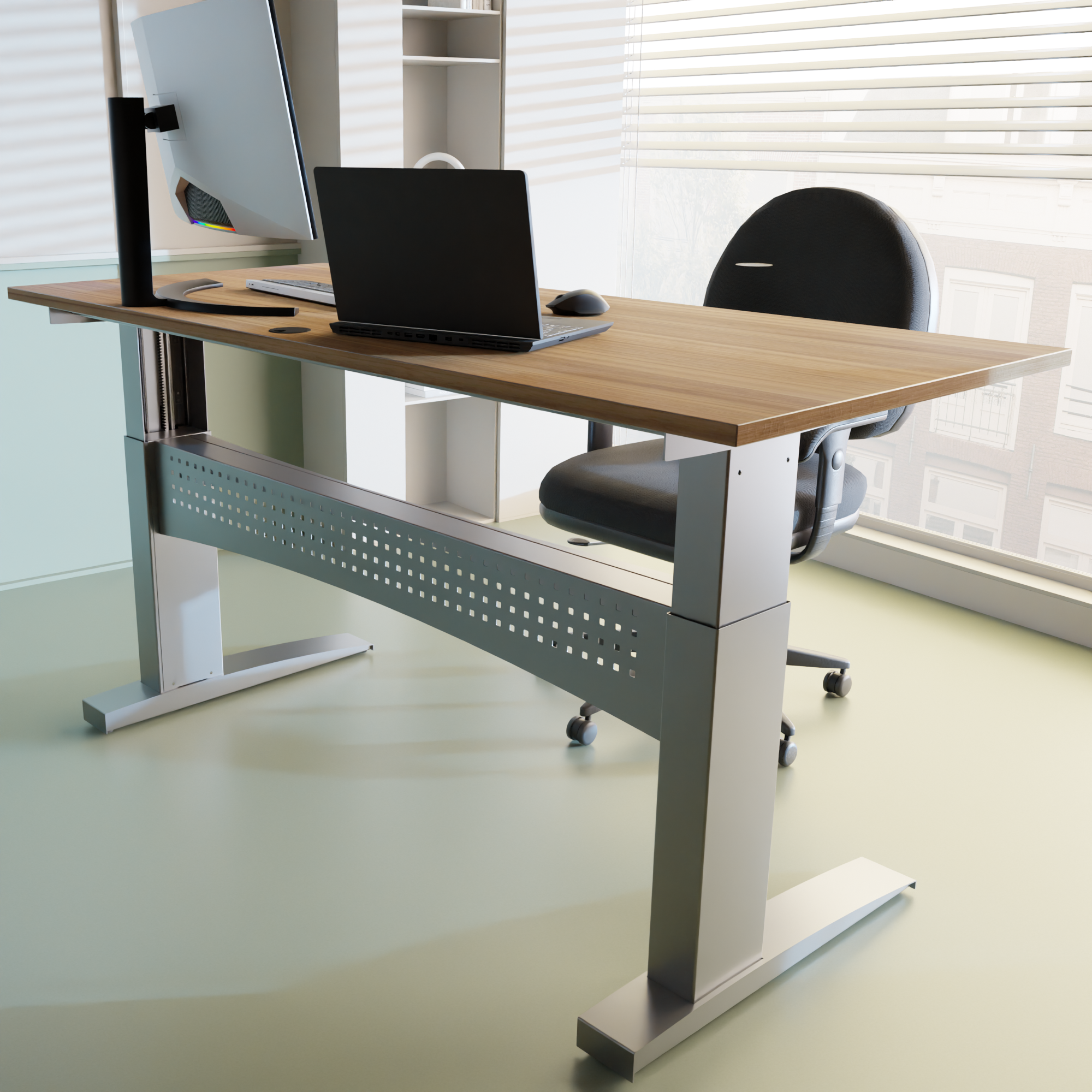 Electric Adjustable Desk | 120x80 cm | Walnut with silver frame