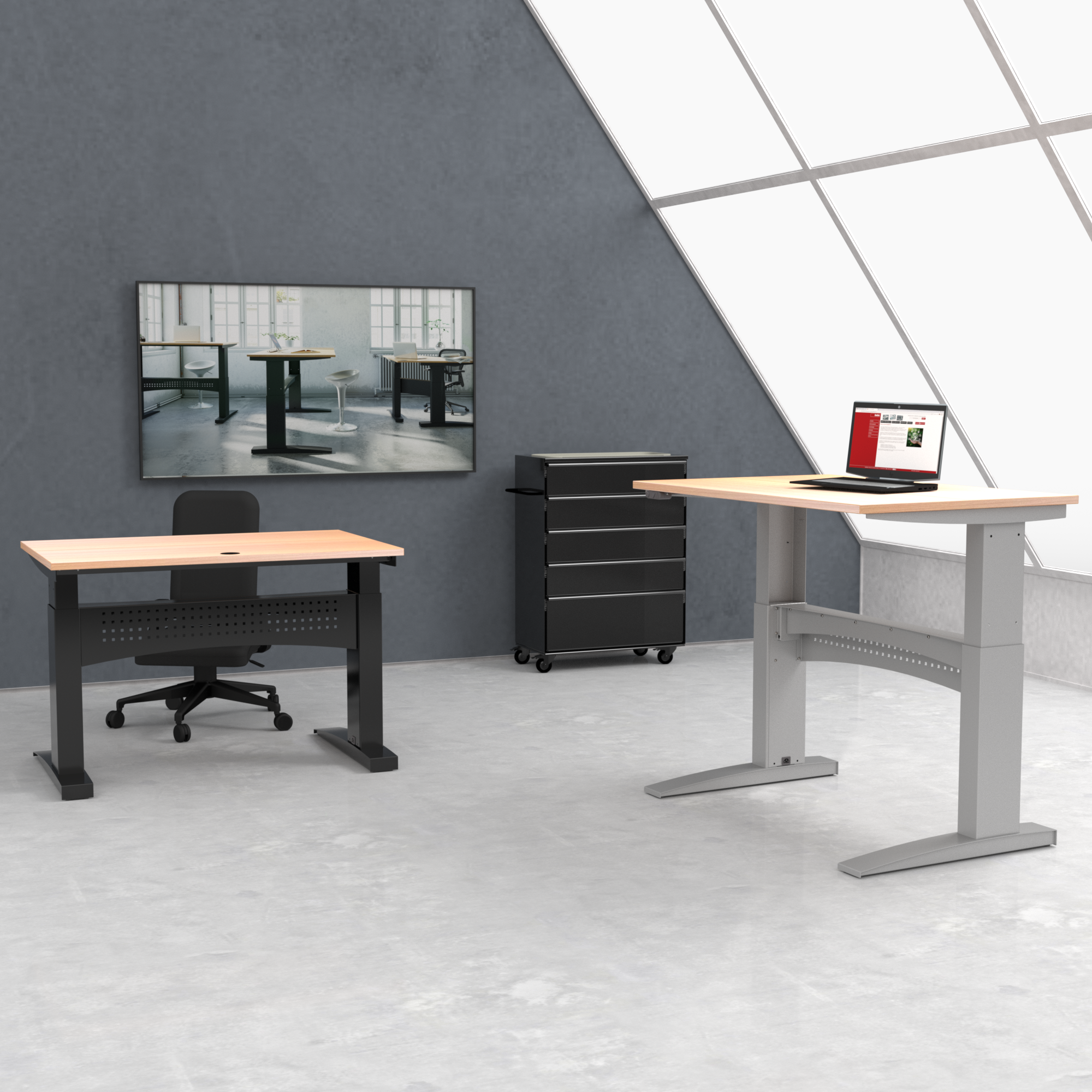 Electric Adjustable Desk | 180x80 cm | Beech with black frame