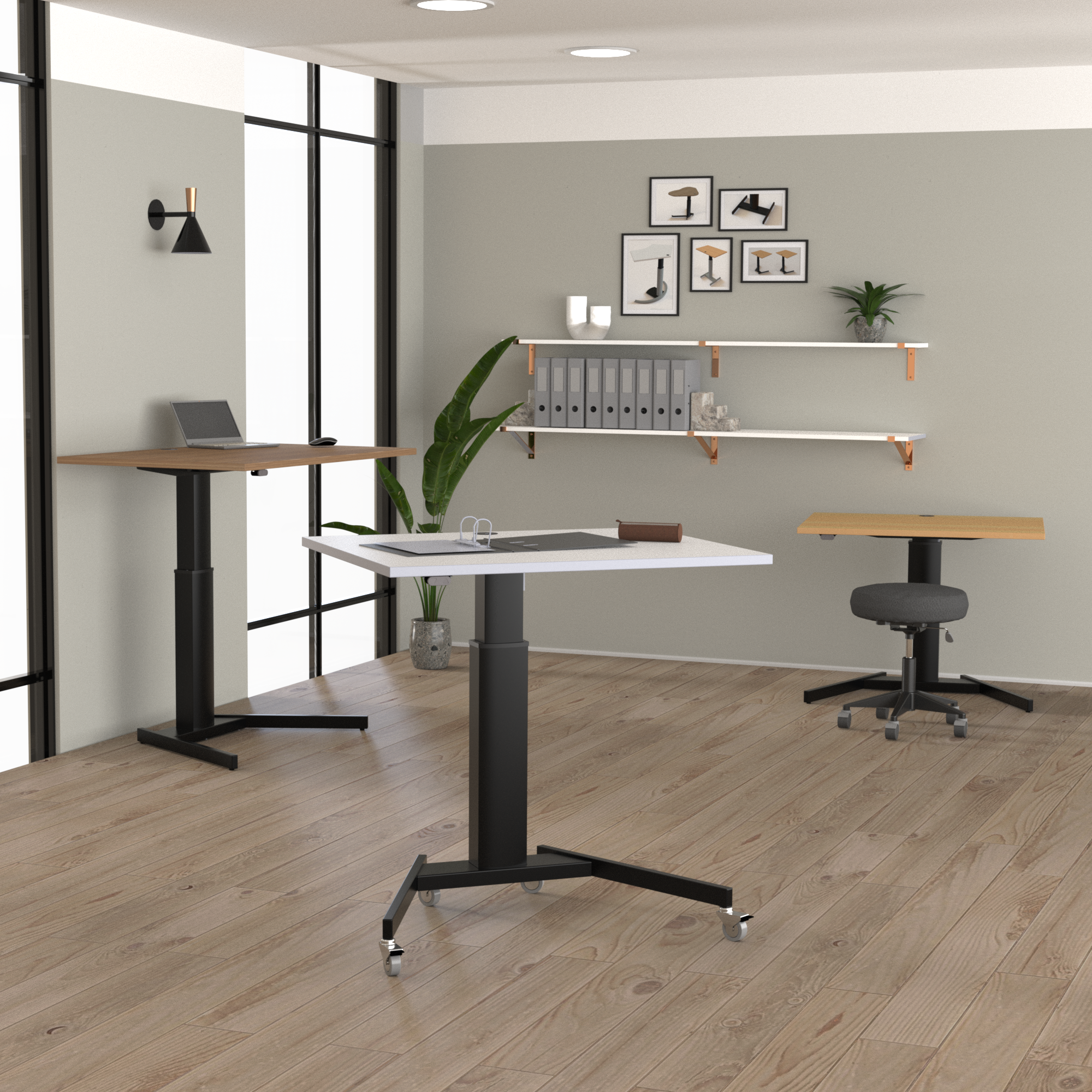 Electric Adjustable Desk | 100x80 cm | Walnut with black frame