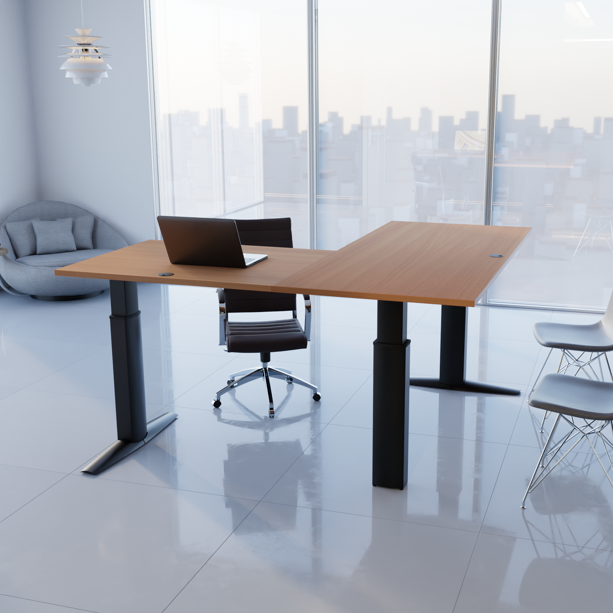 Electric Adjustable Desk | 180x180 cm | Beech with black frame