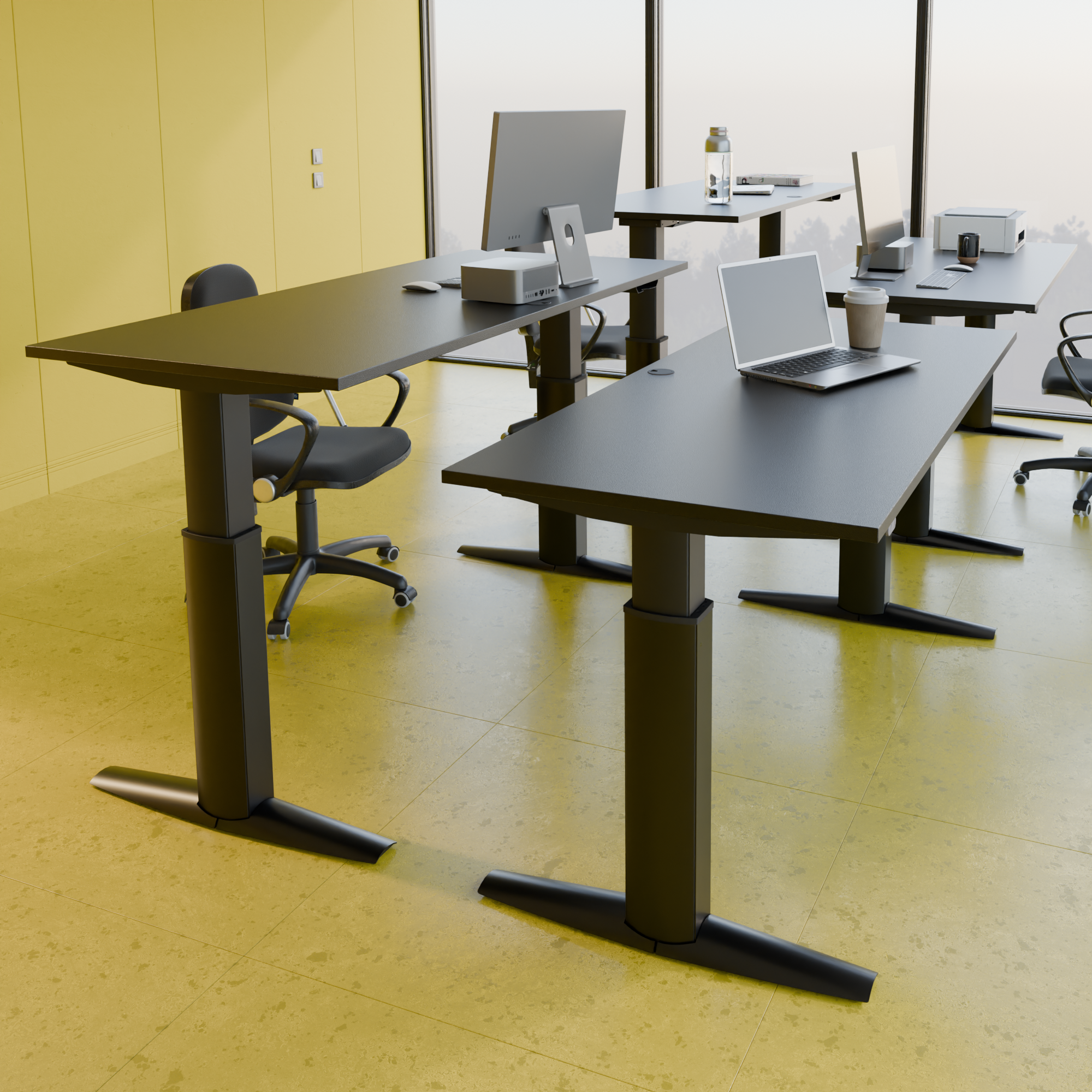 Electric Adjustable Desk | 160x80 cm | Black  with black frame