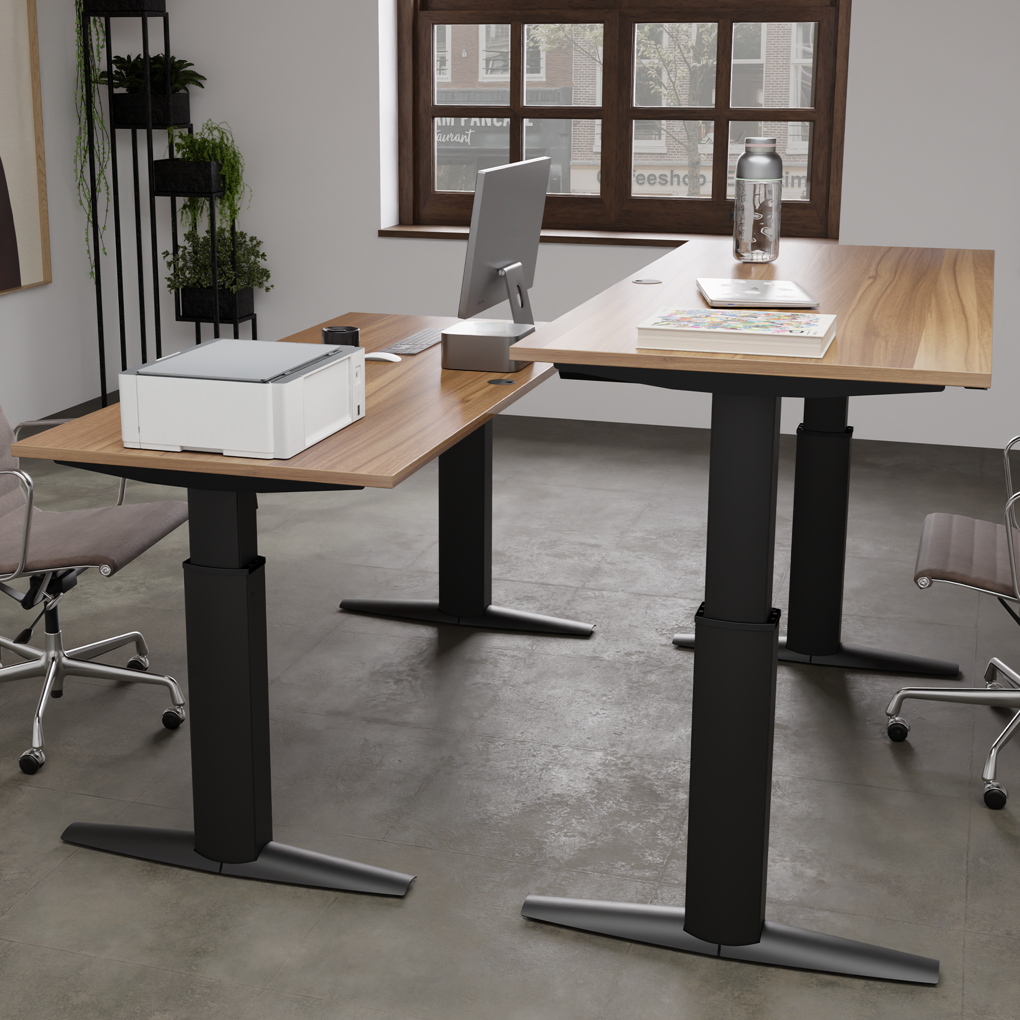 Electric Adjustable Desk | 160x80 cm | Walnut with black frame