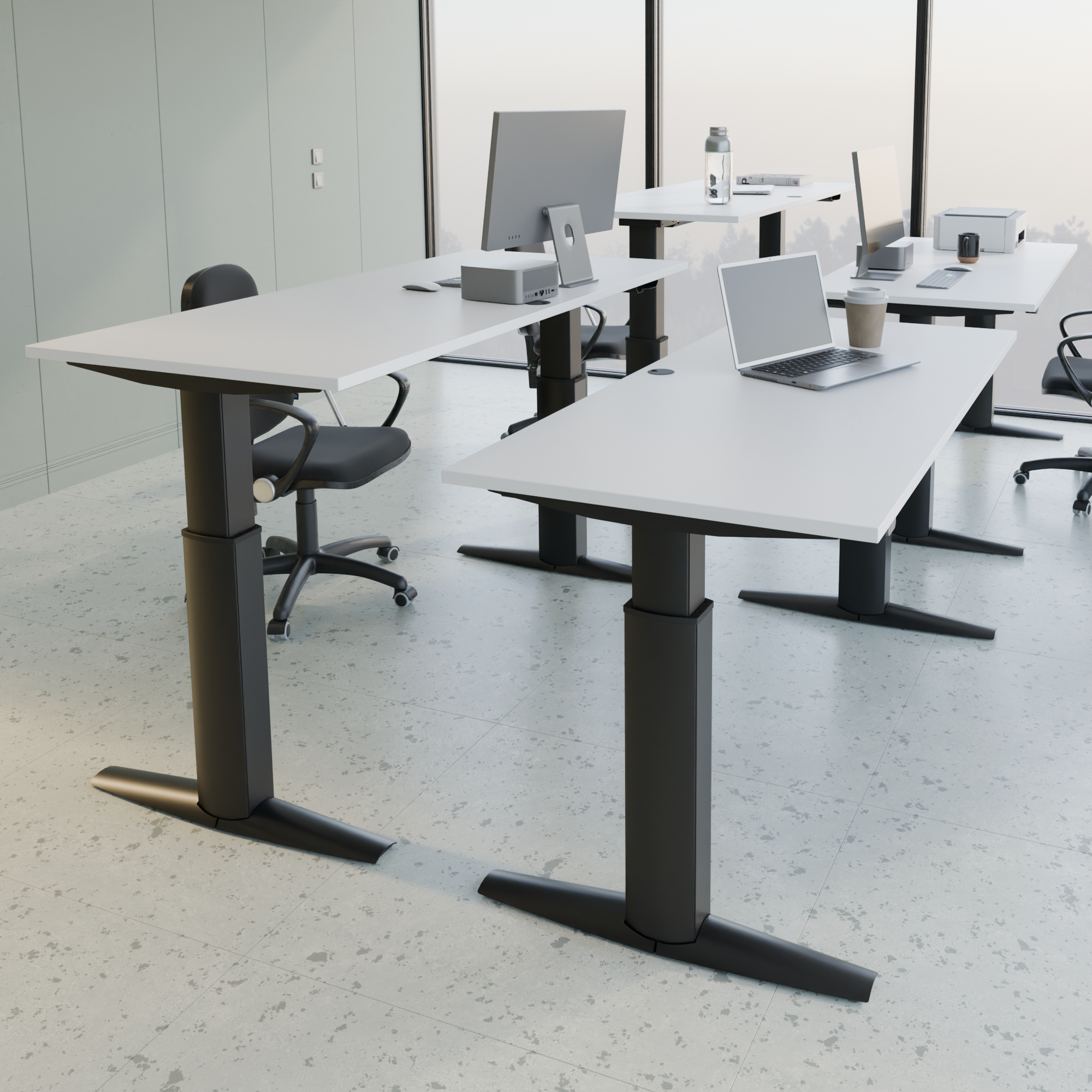Electric Adjustable Desk | 180x80 cm | White with black frame