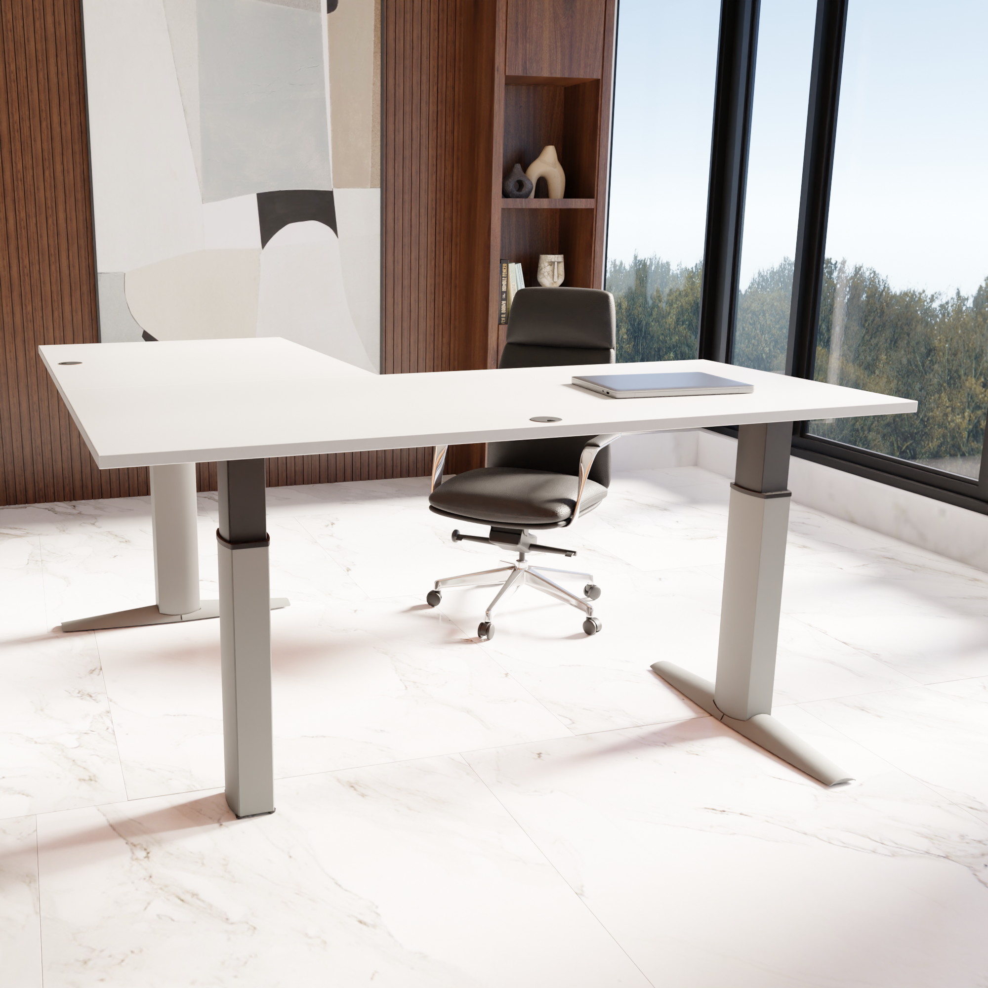 Electric Adjustable Desk | 180x180 cm | White with silver frame
