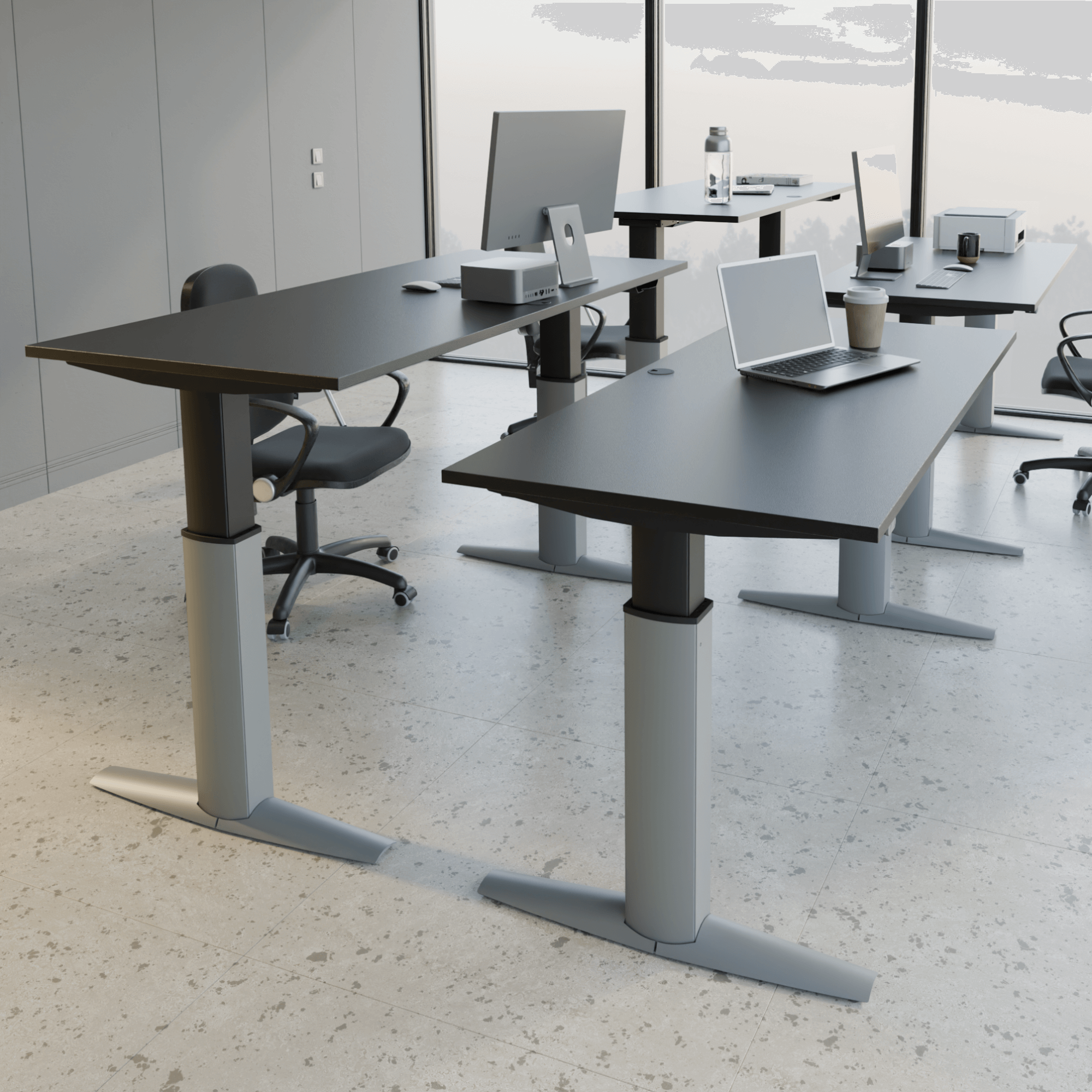 Electric Adjustable Desk | 160x80 cm | Black  with silver frame