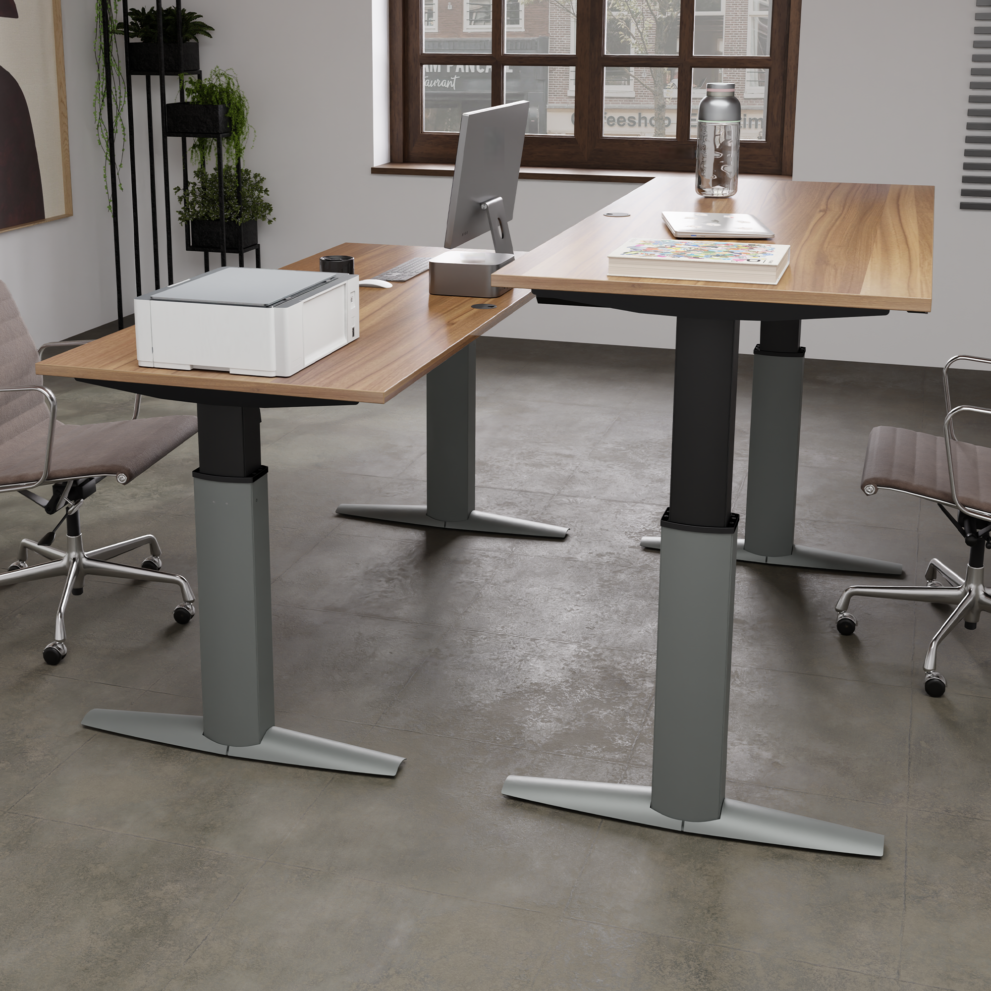 Electric Adjustable Desk | 140x80 cm | Walnut with silver frame