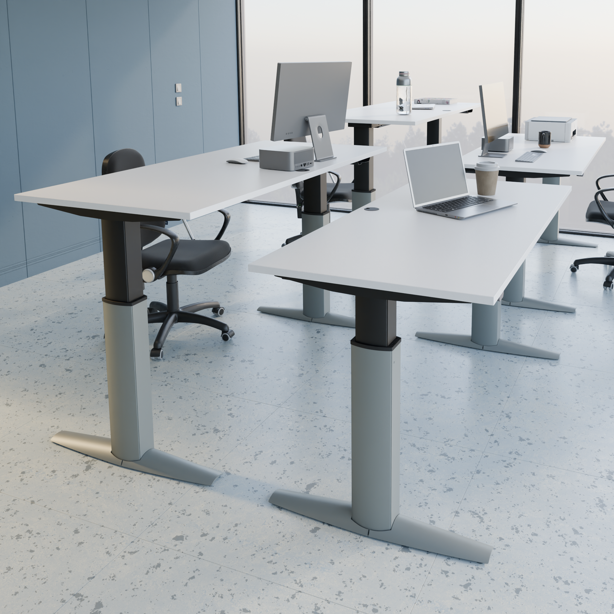Electric Adjustable Desk | 180x80 cm | White with silver frame