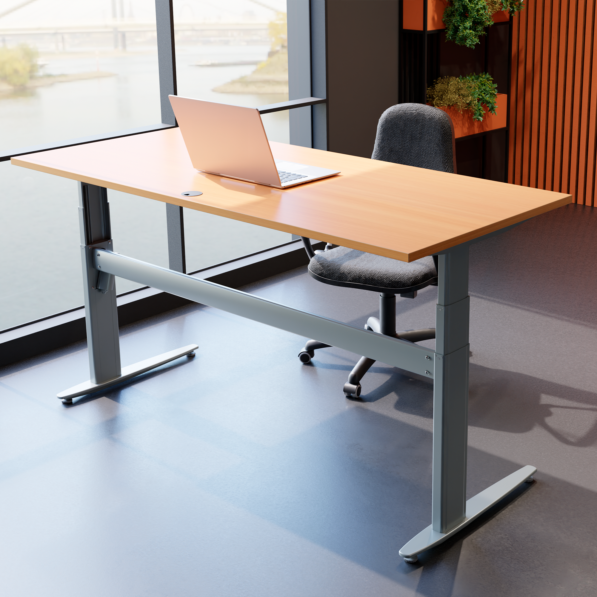 Electric Adjustable Desk | 100x80 cm | Beech with silver frame