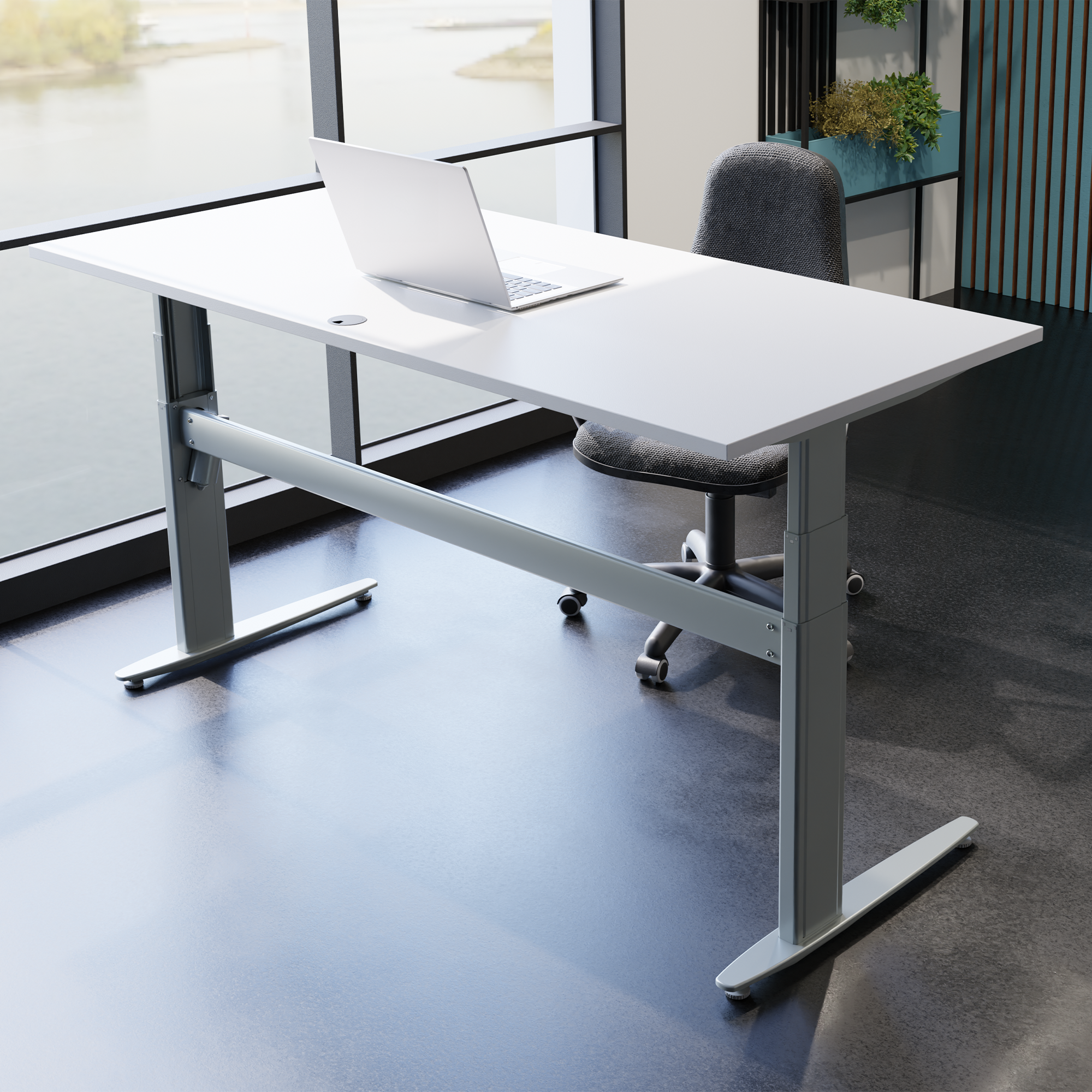 Electric Adjustable Desk | 120x80 cm | White with silver frame