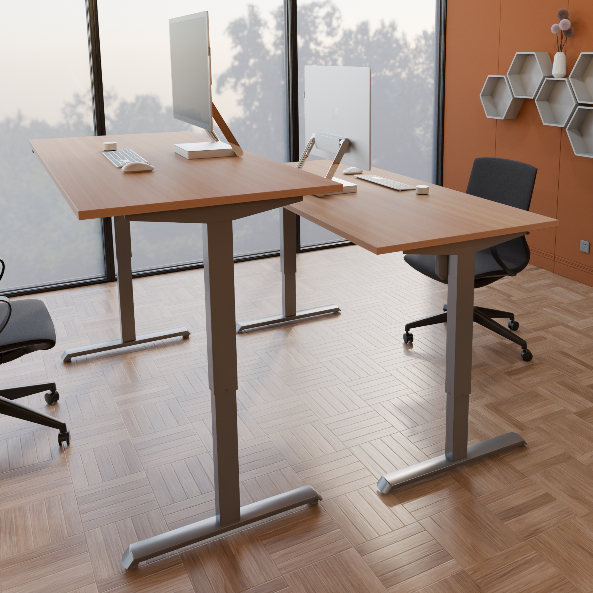 Electric Adjustable Desk | 140x80 cm | Beech with silver frame