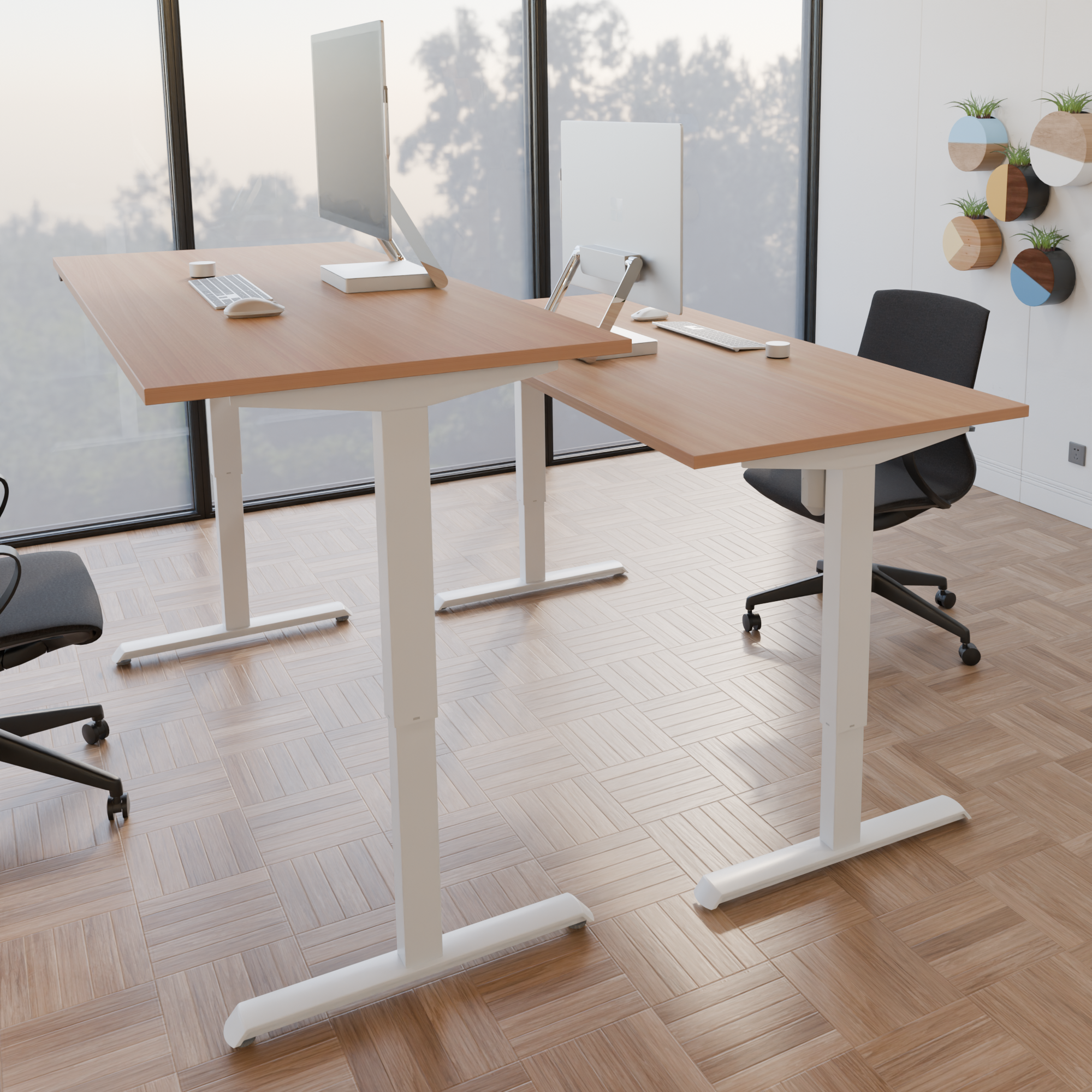 Electric Adjustable Desk | 140x80 cm | Beech with white frame