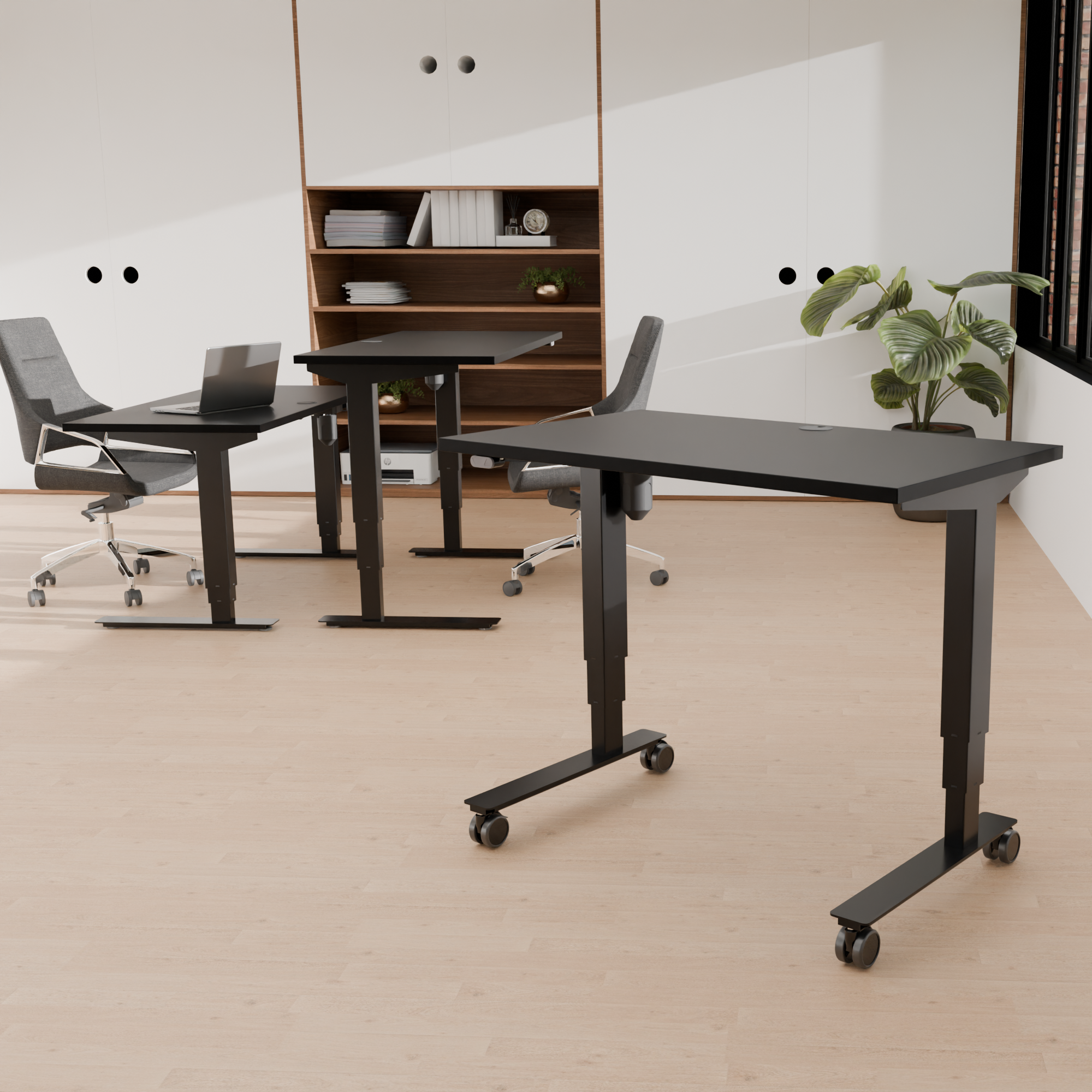 Electric Adjustable Desk | 160x80 cm | Black  with black frame