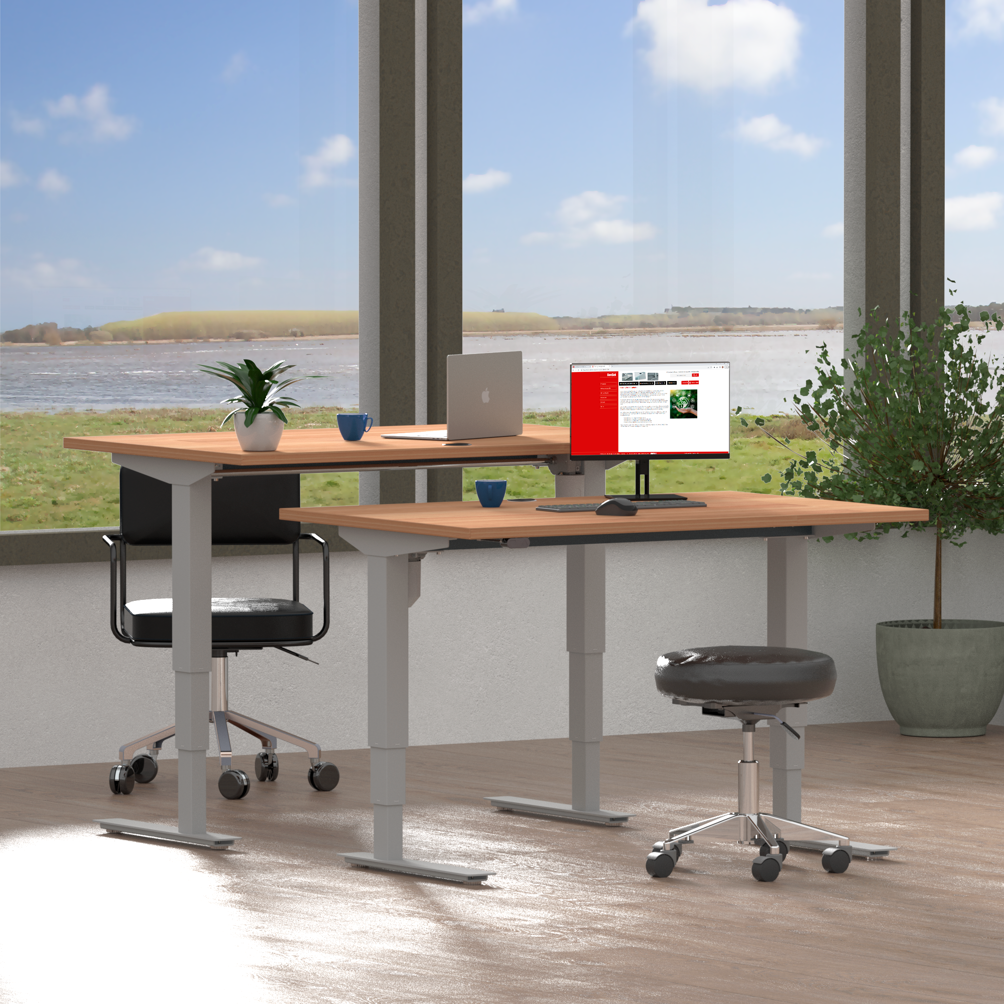 Electric Adjustable Desk | 80x60 cm | Beech with silver frame
