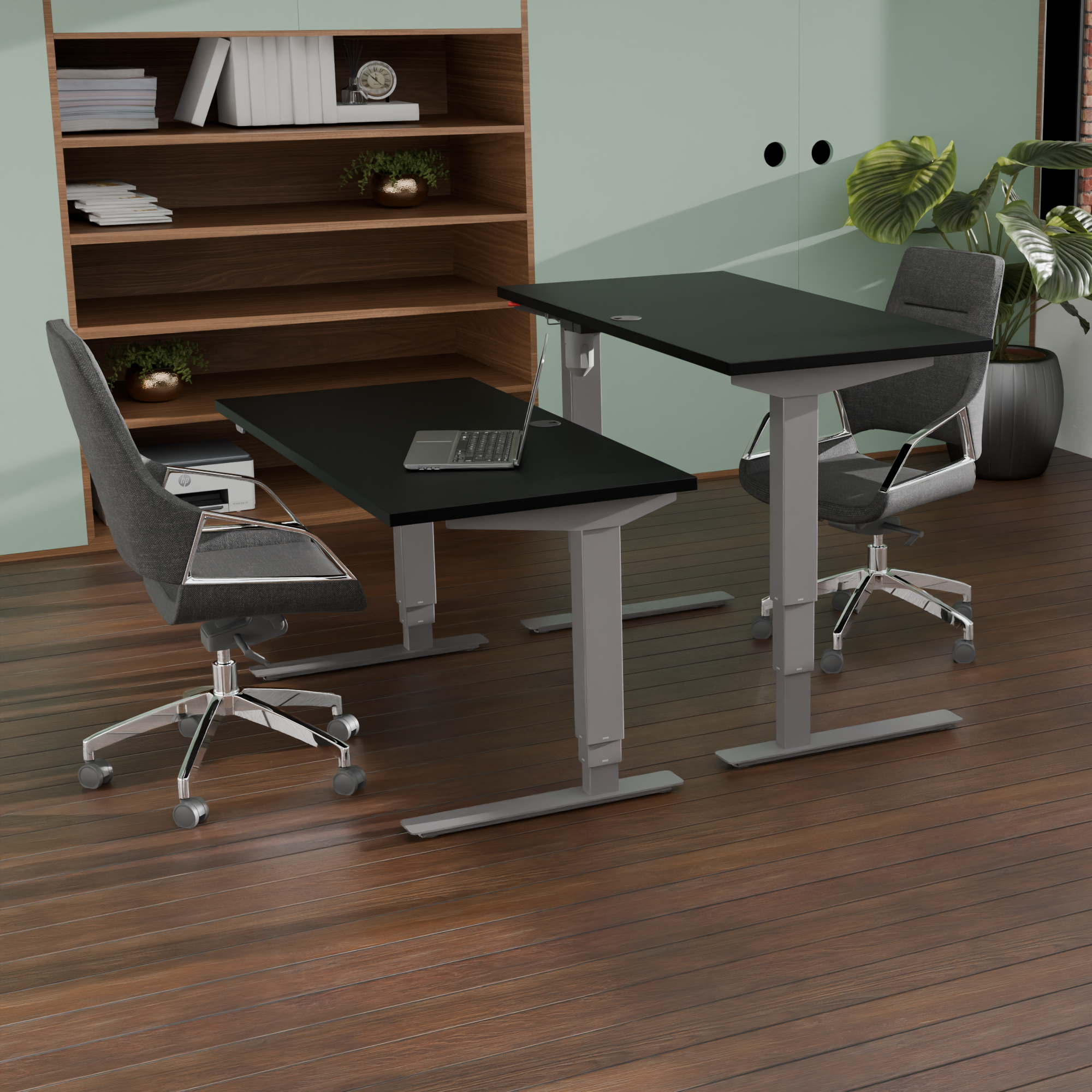 Electric Adjustable Desk | 160x80 cm | Black  with silver frame