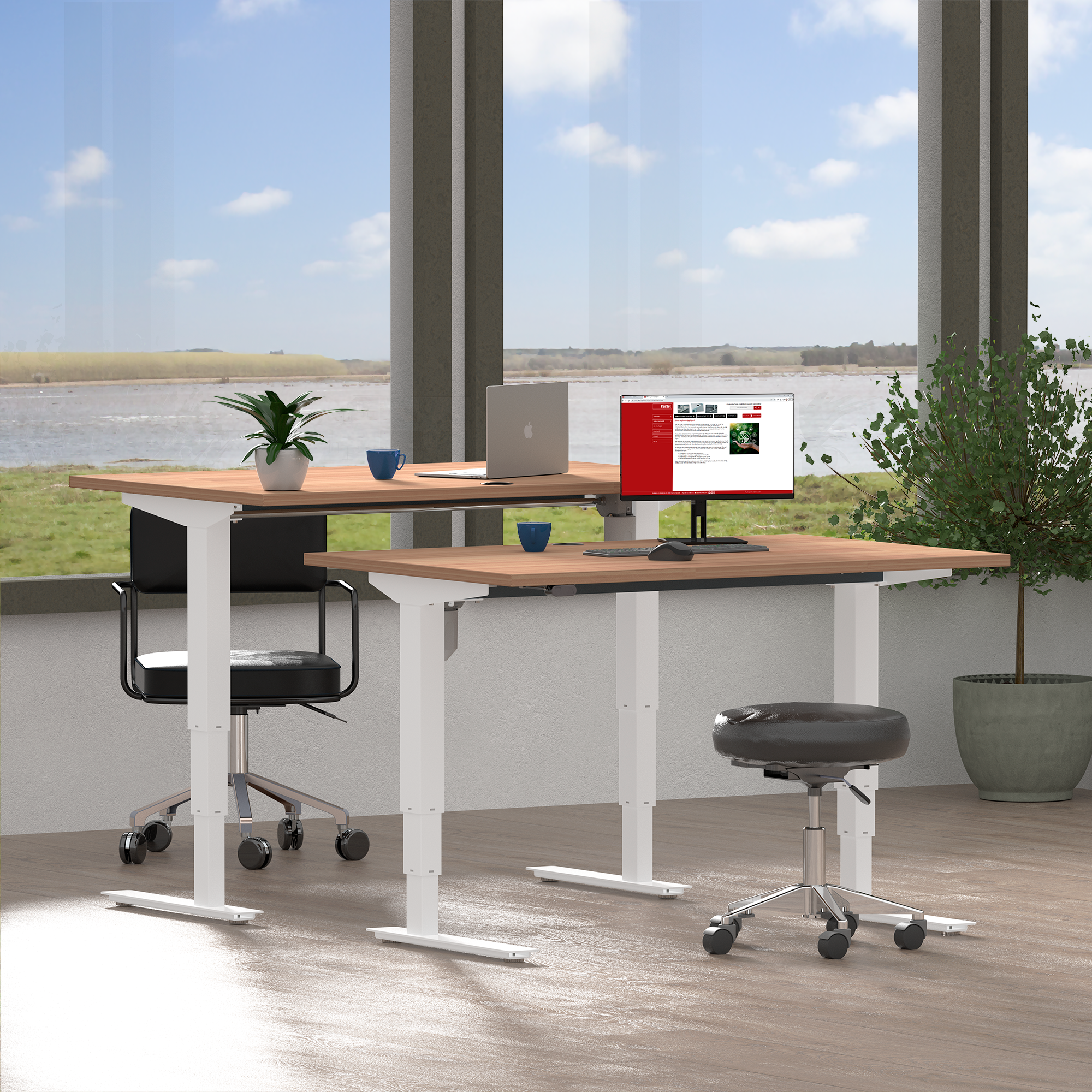 Electric Adjustable Desk | 100x60 cm | Beech with white frame