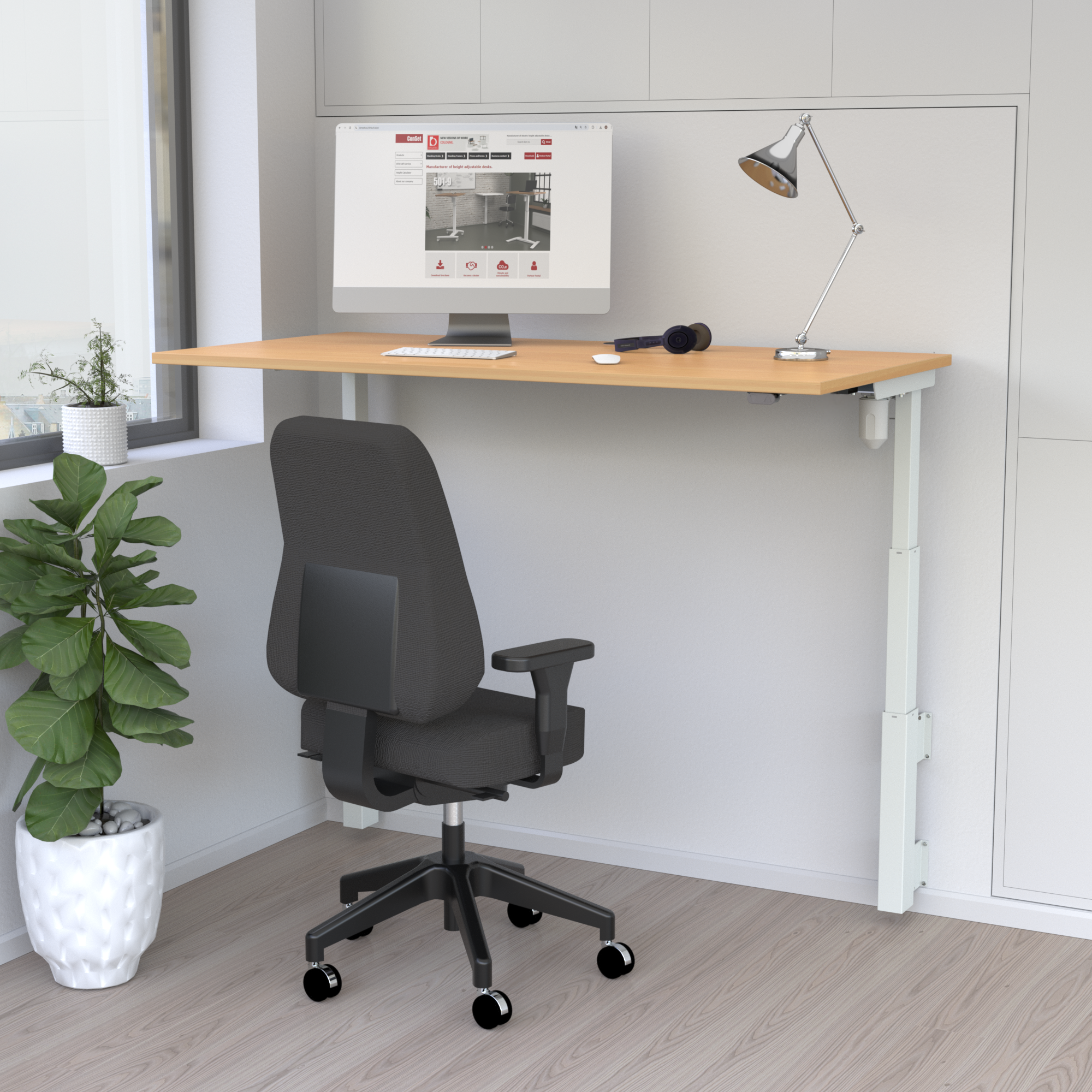 Electric Adjustable Desk | 80x80 cm | Beech with white frame