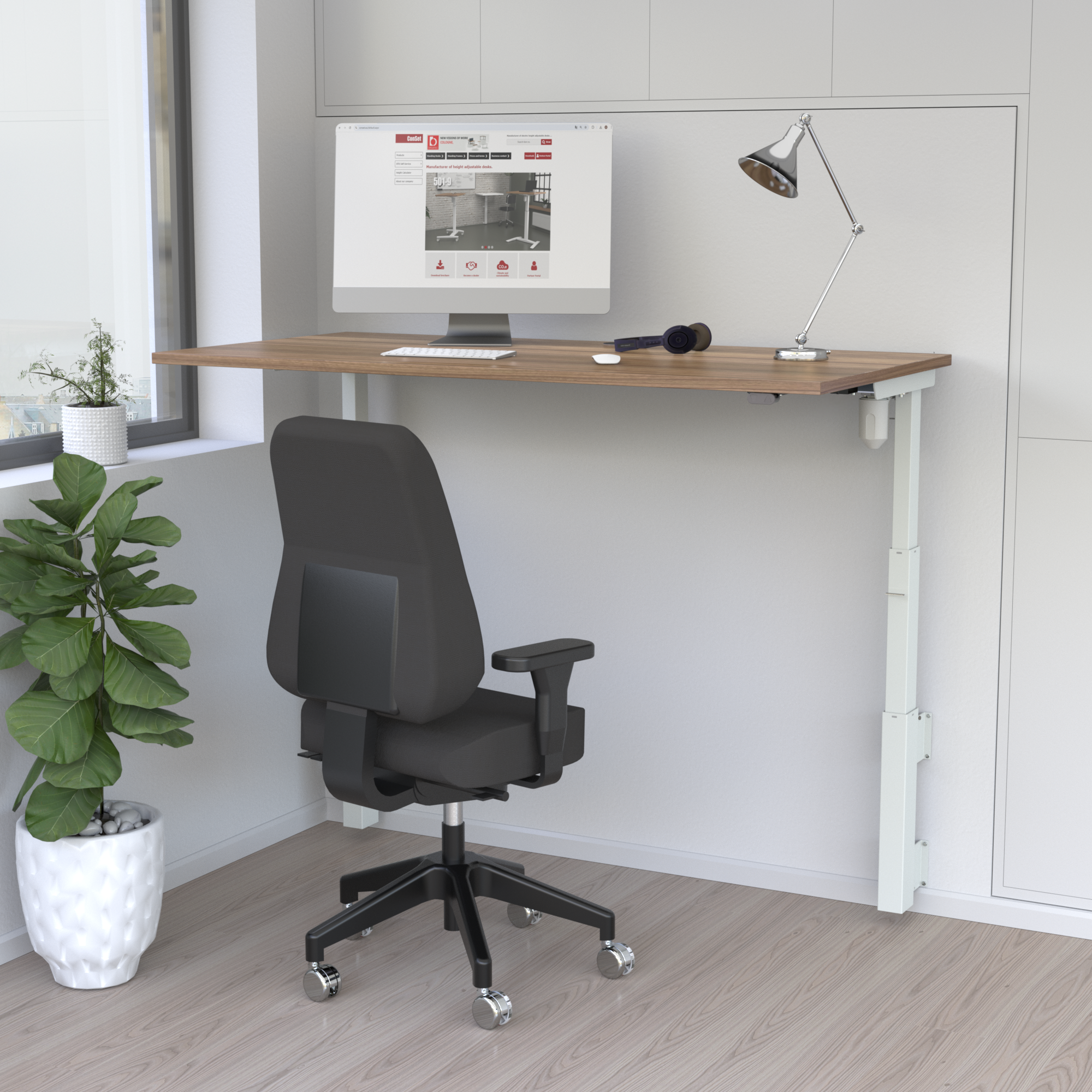 Electric Adjustable Desk | 100x80 cm | Walnut with white frame