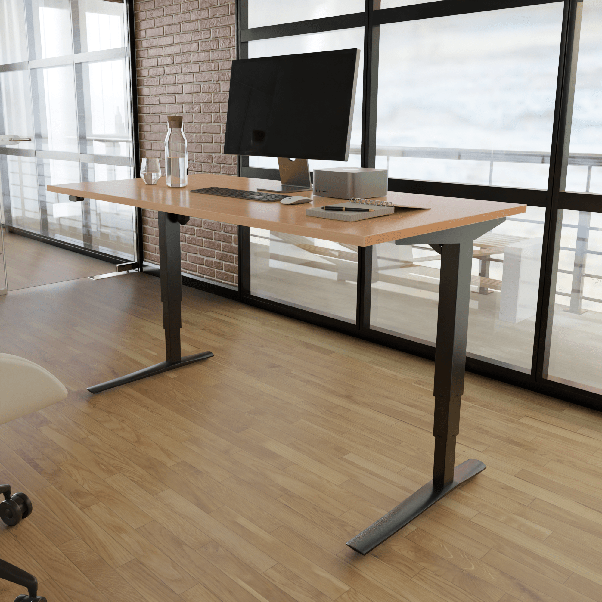 Electric Adjustable Desk | 100x80 cm | Beech with black frame