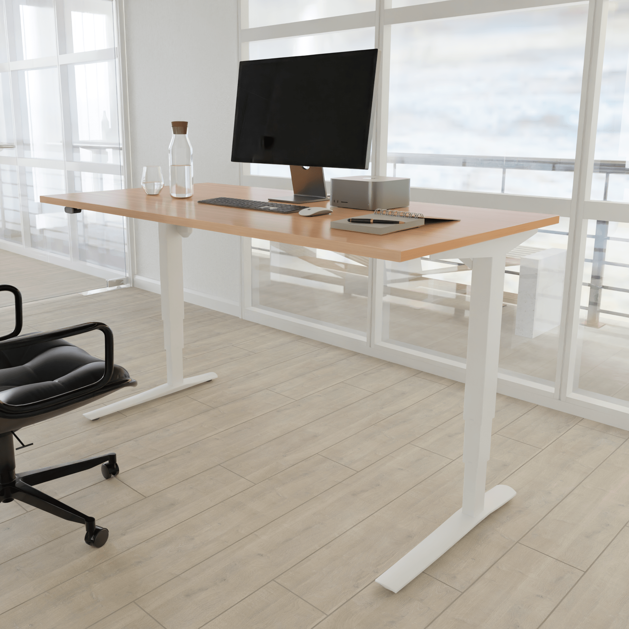 Electric Adjustable Desk | 100x80 cm | Beech with white frame