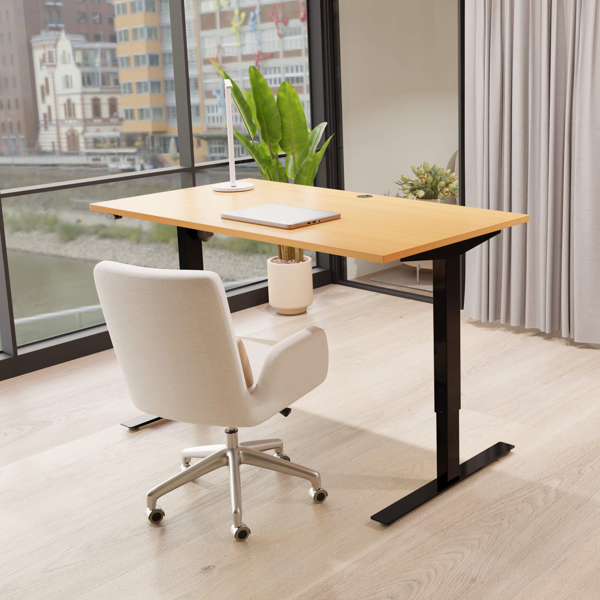 Electric Adjustable Desk | 160x80 cm | Beech with black frame