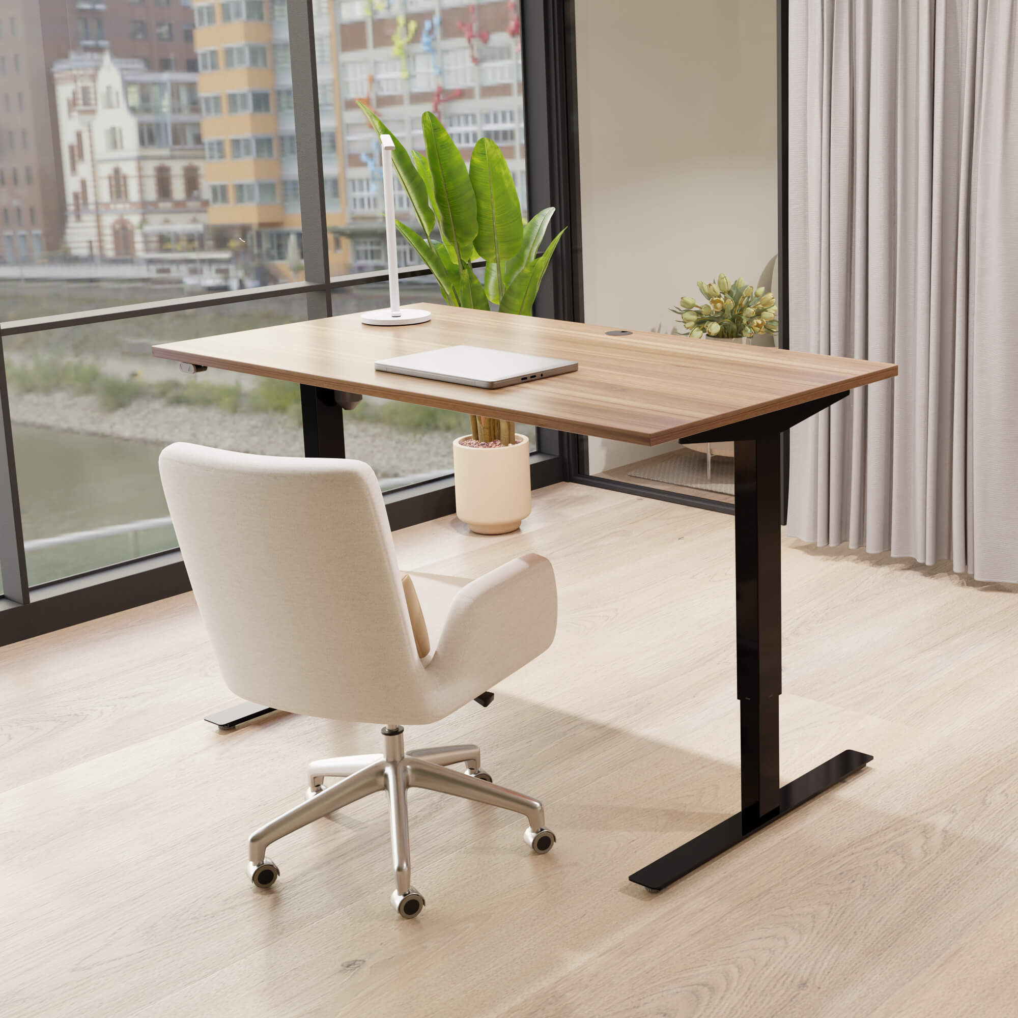 Electric Adjustable Desk | 120x80 cm | Walnut with black frame