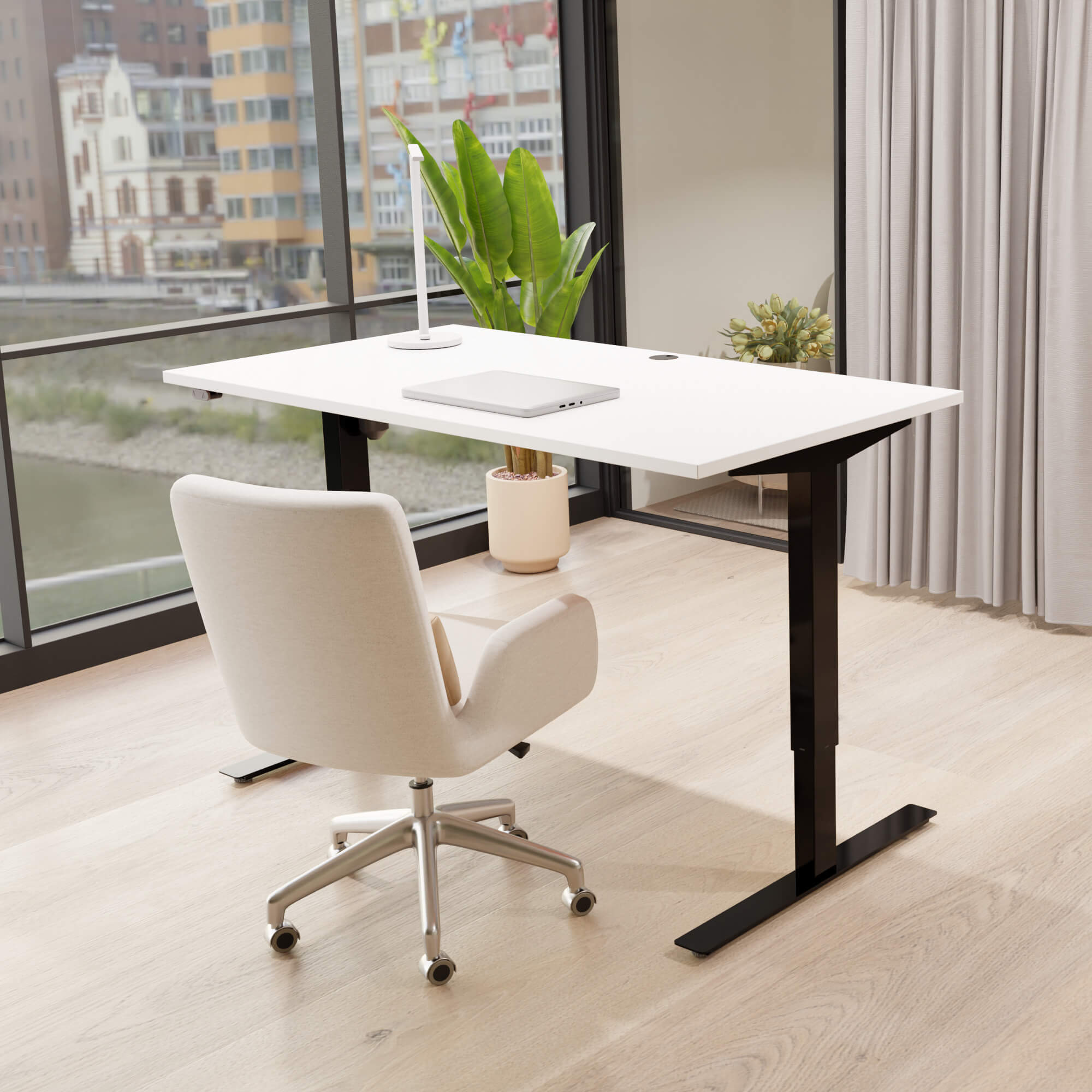 Electric Adjustable Desk | 120x80 cm | White with black frame