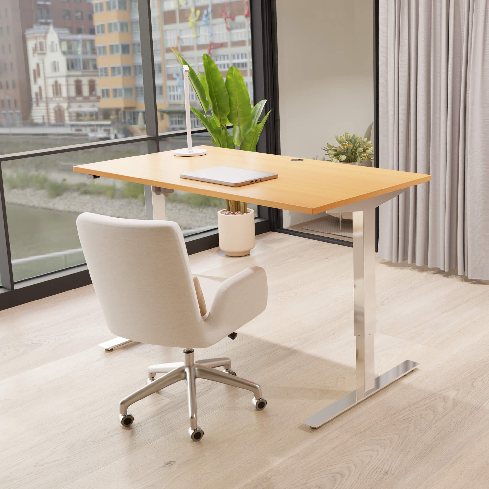 Electric Adjustable Desk | 120x80 cm | Beech with chrome frame