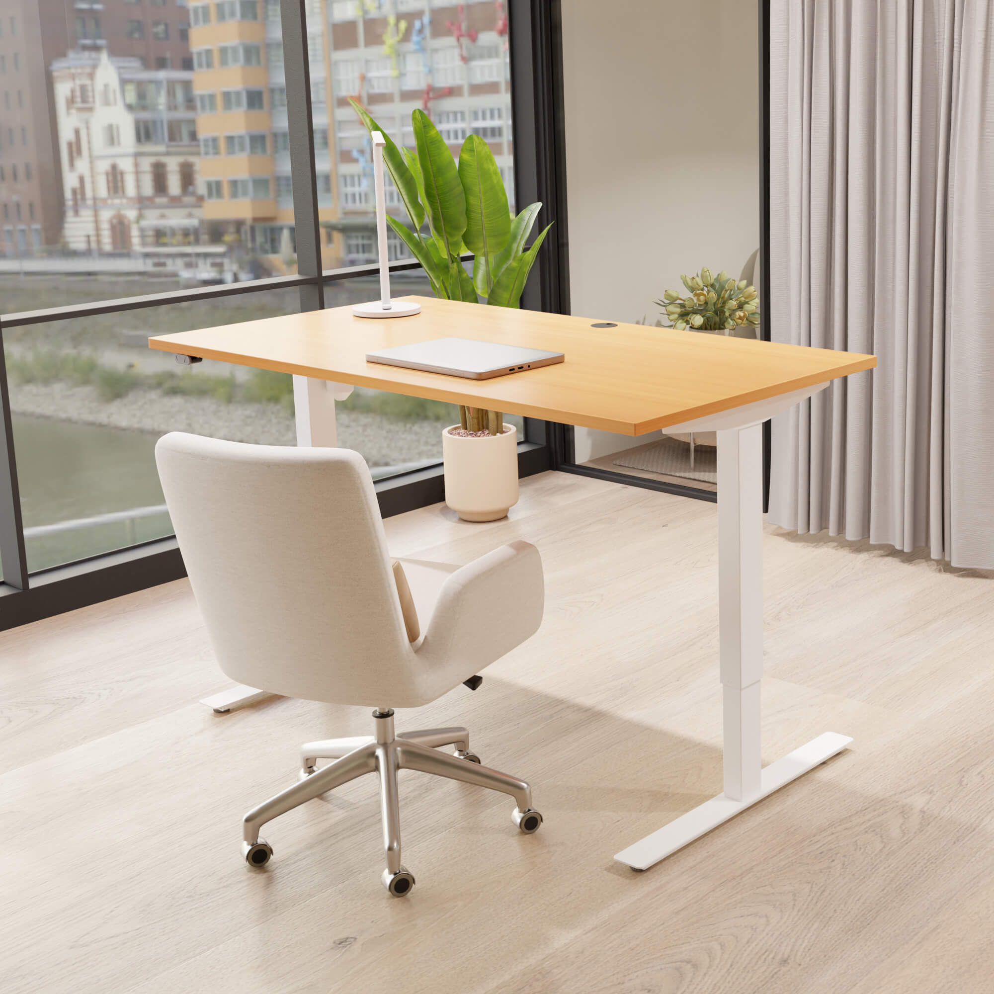 Electric Adjustable Desk | 160x80 cm | Beech with white frame