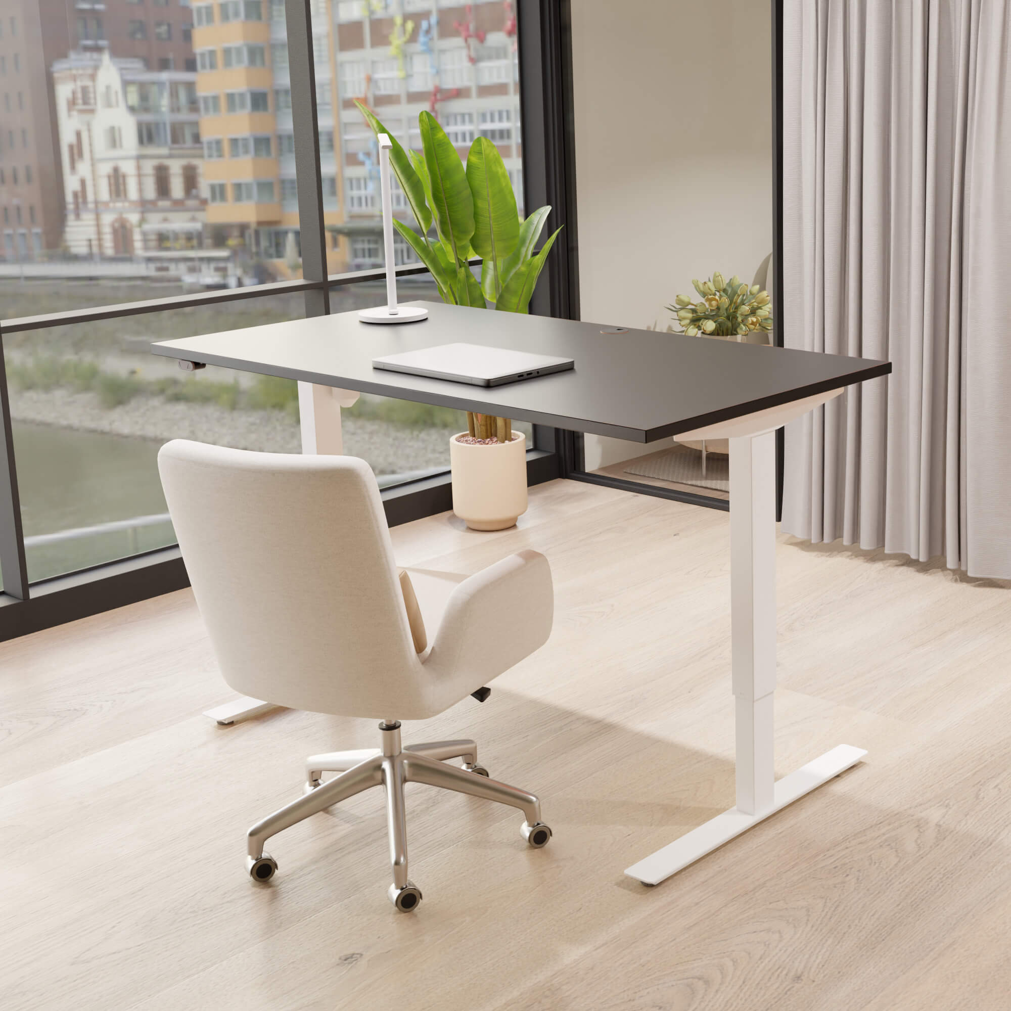 Electric Adjustable Desk | 160x80 cm | Black  with white frame