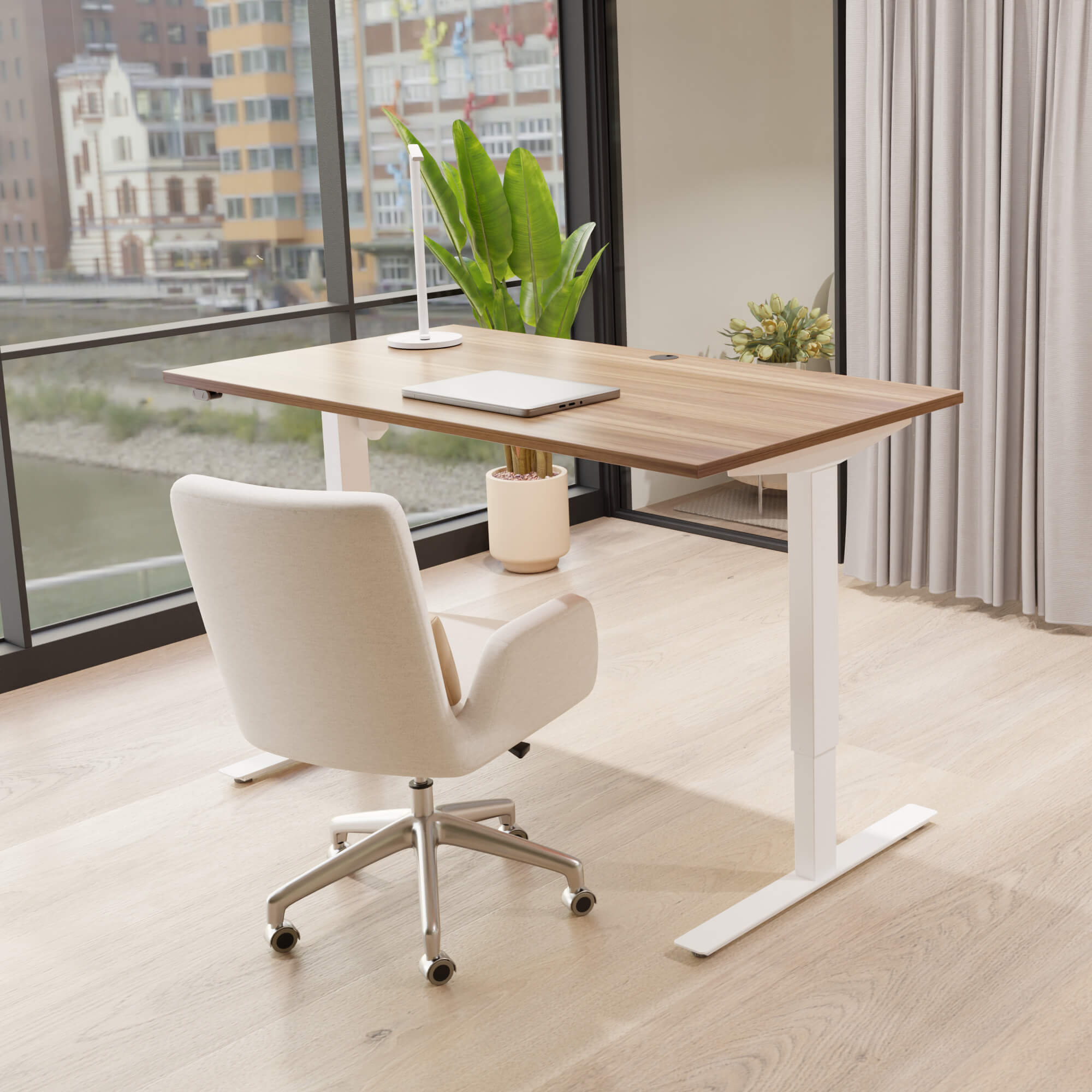 Electric Adjustable Desk | 160x80 cm | Walnut with white frame