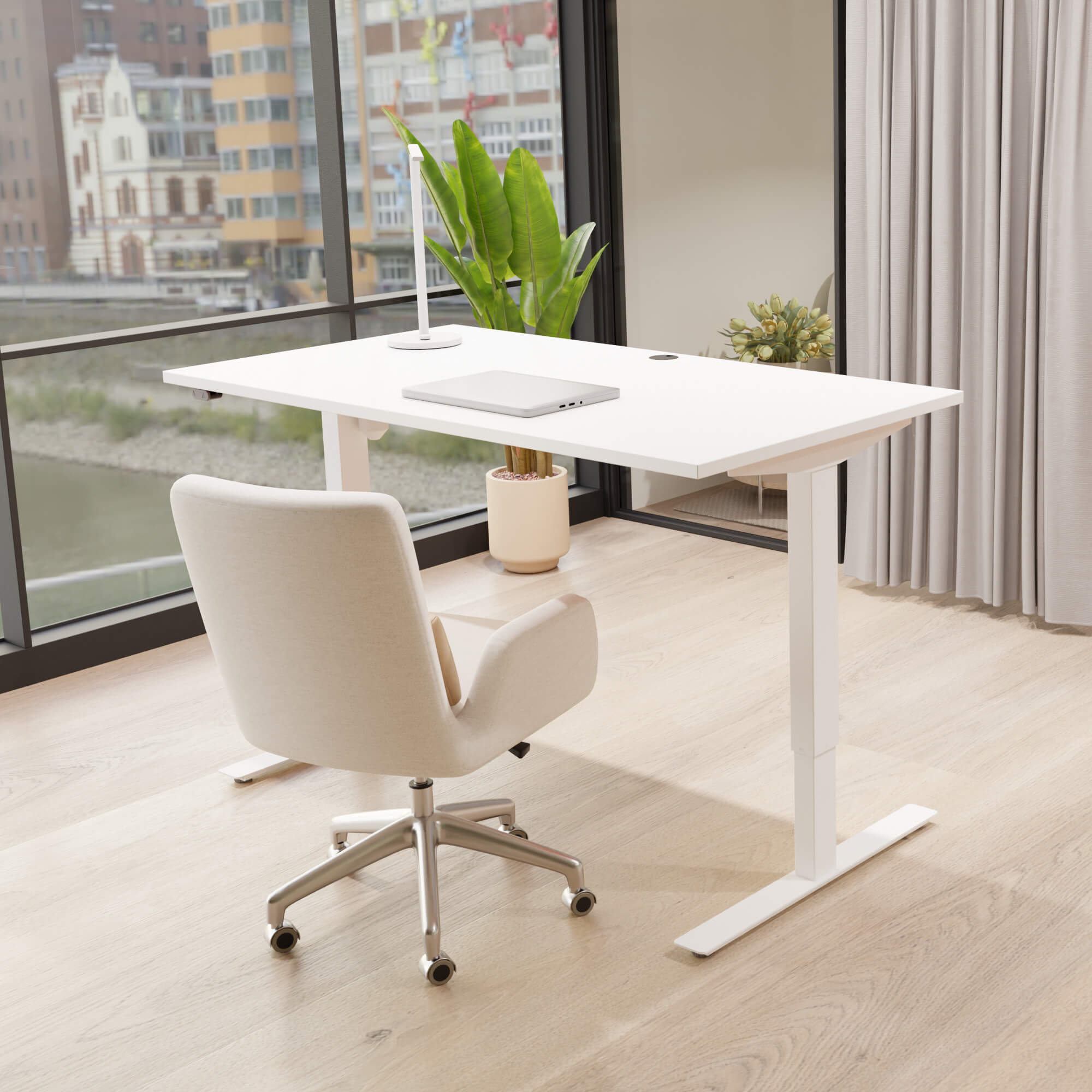 Electric Adjustable Desk | 160x80 cm | White with white frame