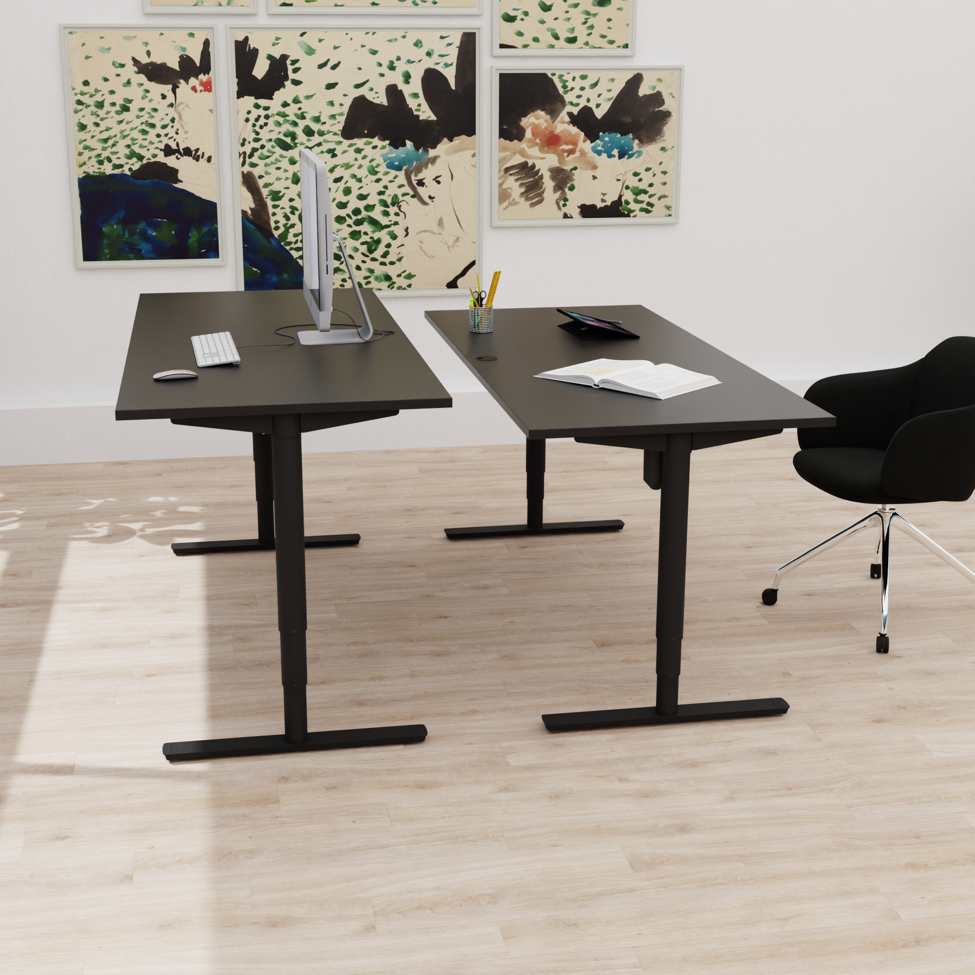 Electric Adjustable Desk | 160x80 cm | Black  with black frame