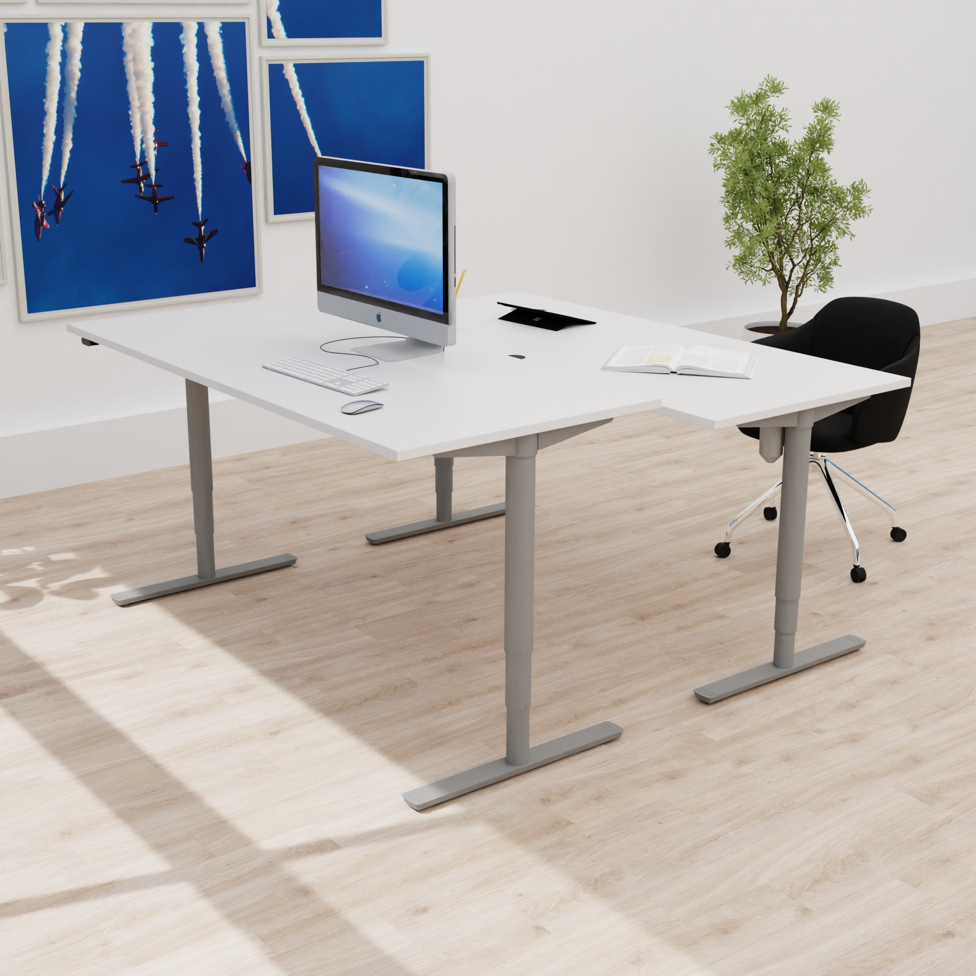 Electric Adjustable Desk | 160x80 cm | White with silver frame