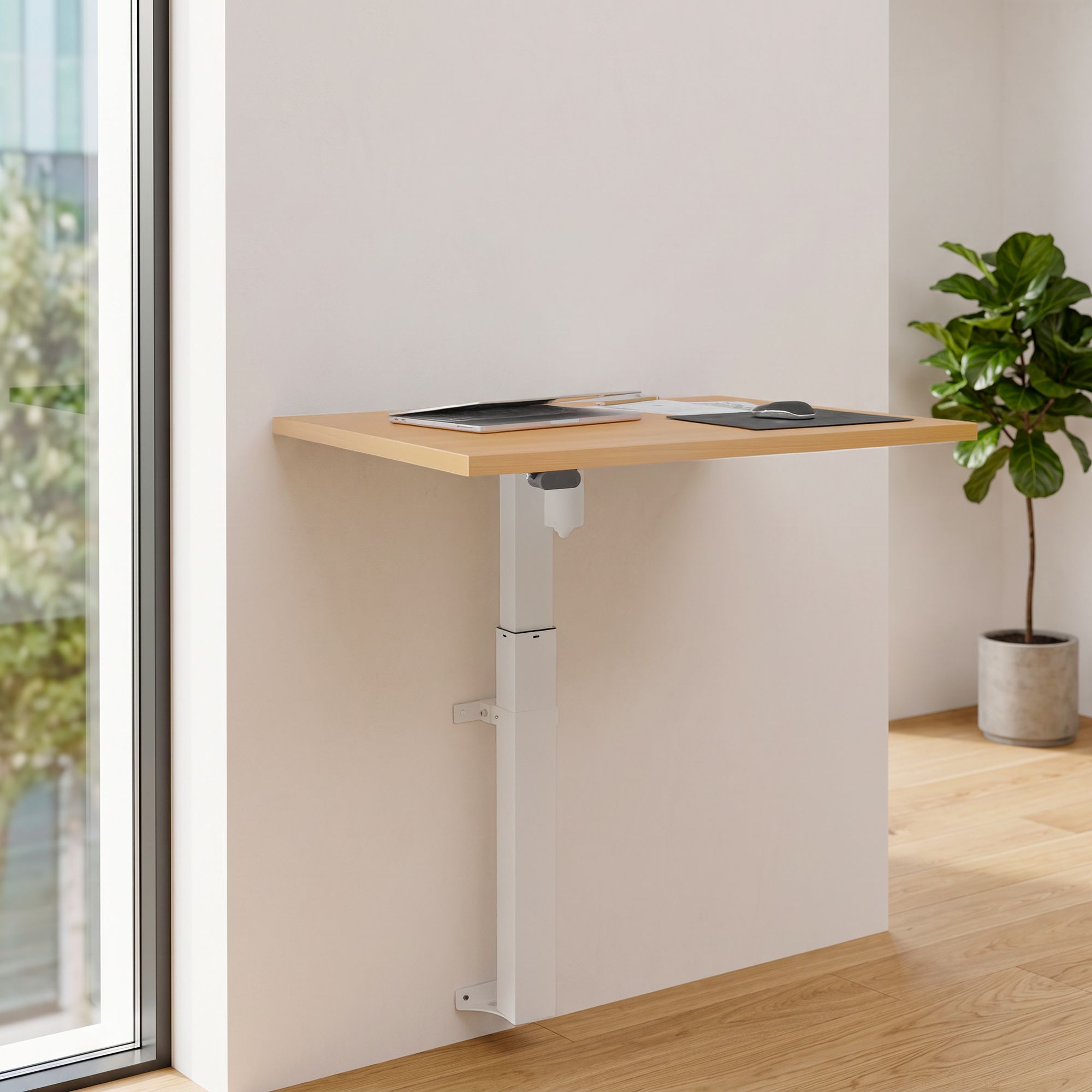 Height adjustable desk | 80x60 cm | Beech with white frame